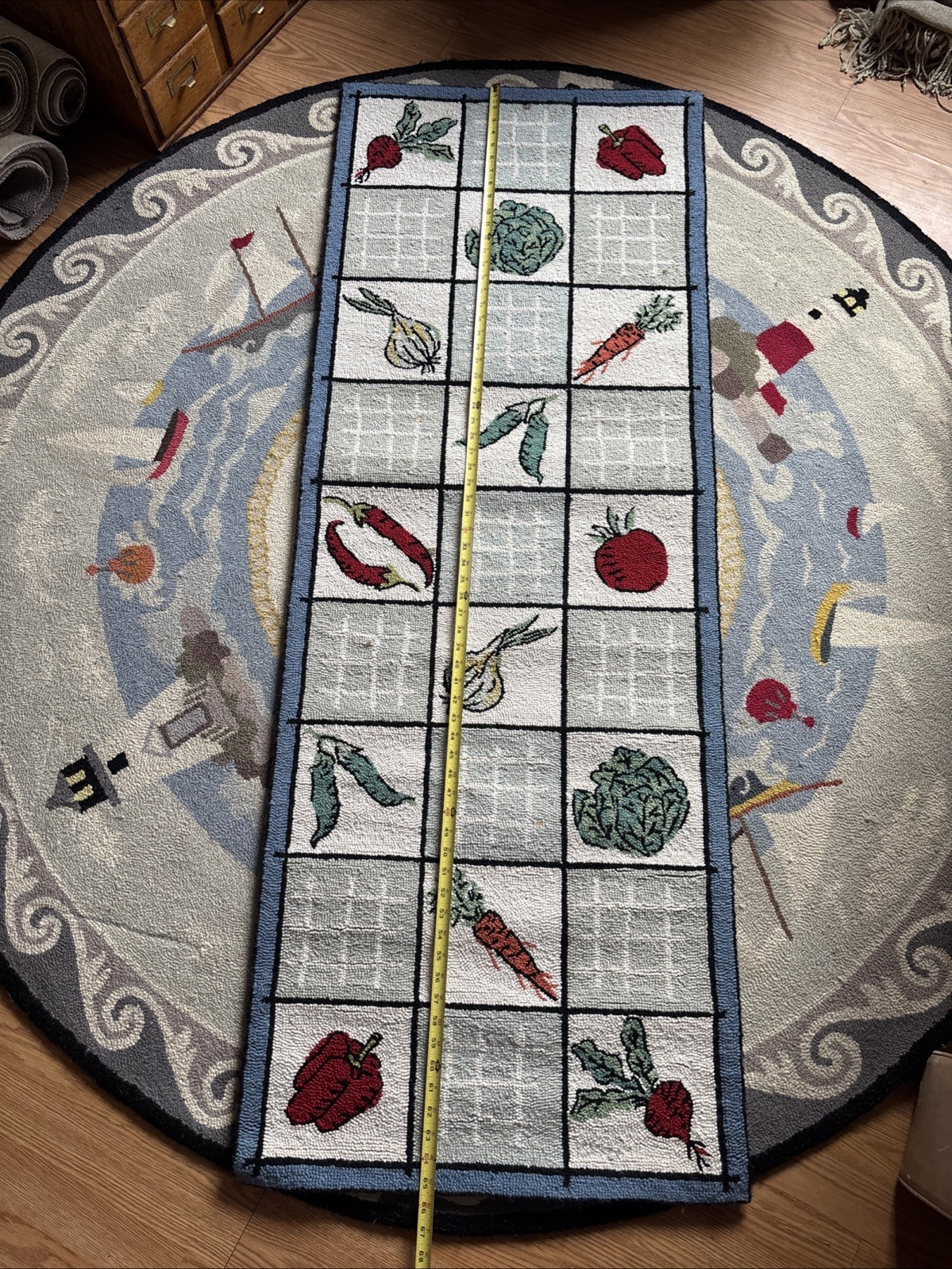 Claire Murray * Vegetables Garden RUNNER * 100% Wool  Hand-made Rug 24x65