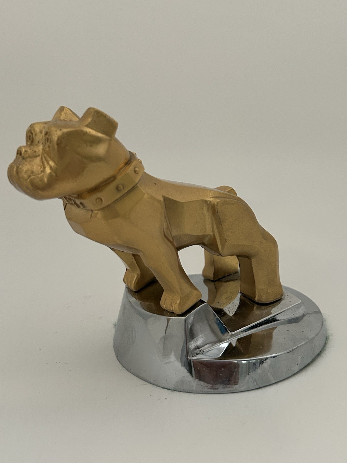 Vintage Mack Truck Bulldog Hood Ornament Gold Brass Chrome Base Old Emblem