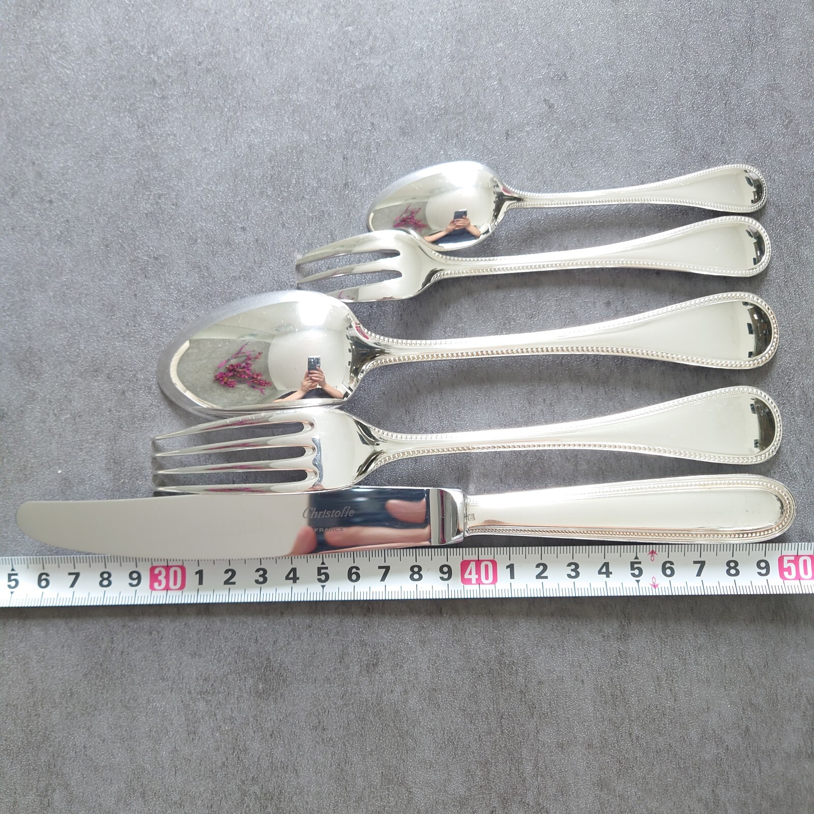 Christofle Perles 15pcs Silverplate Flatware Knife Fork Spoon Excellent