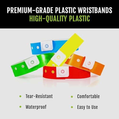 Plastic Wristbands for Events – Extended Wear, Secure Snap 500 Neon Red