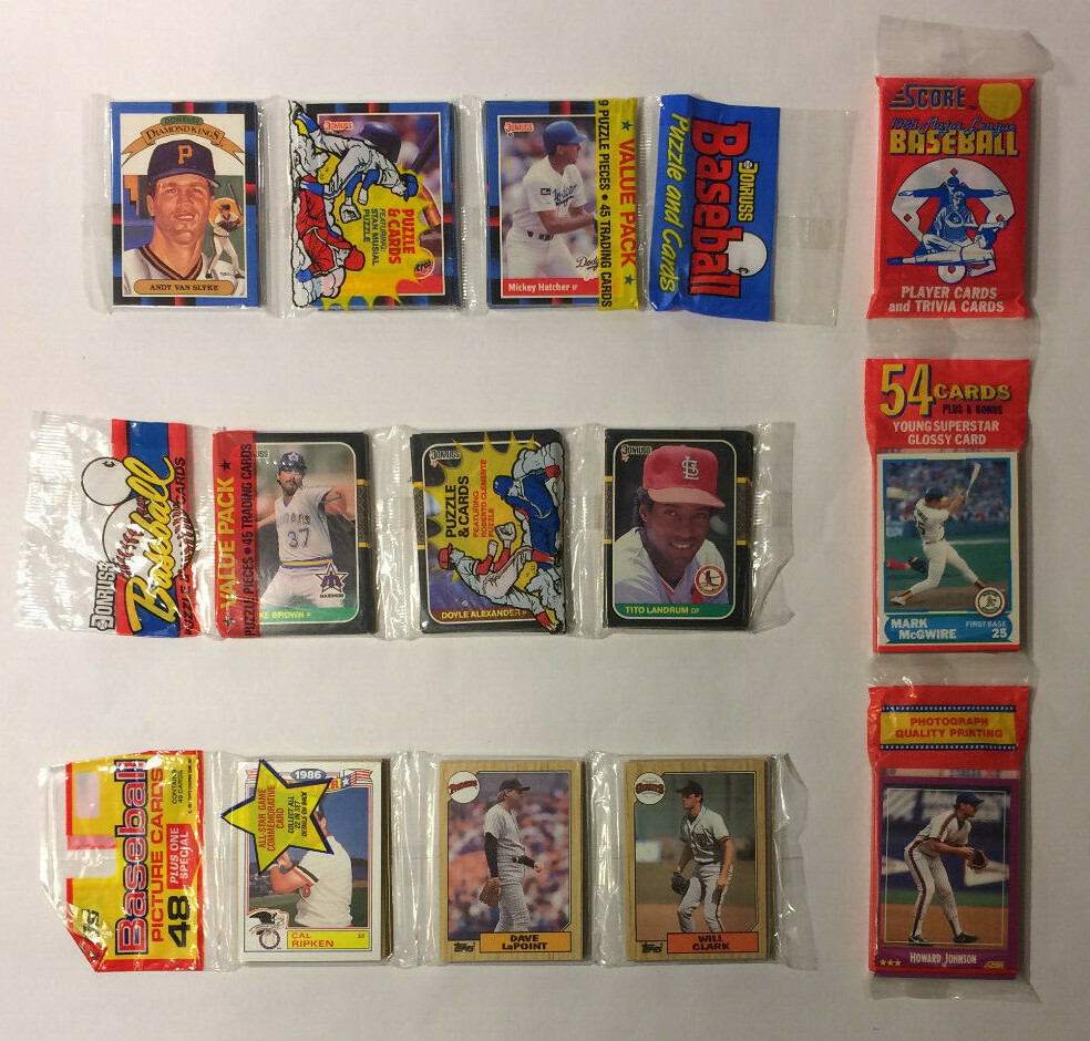 Old Vintage Baseball Cards In Unopened Packs From Wax Box, 100 Card Lot 1987-95