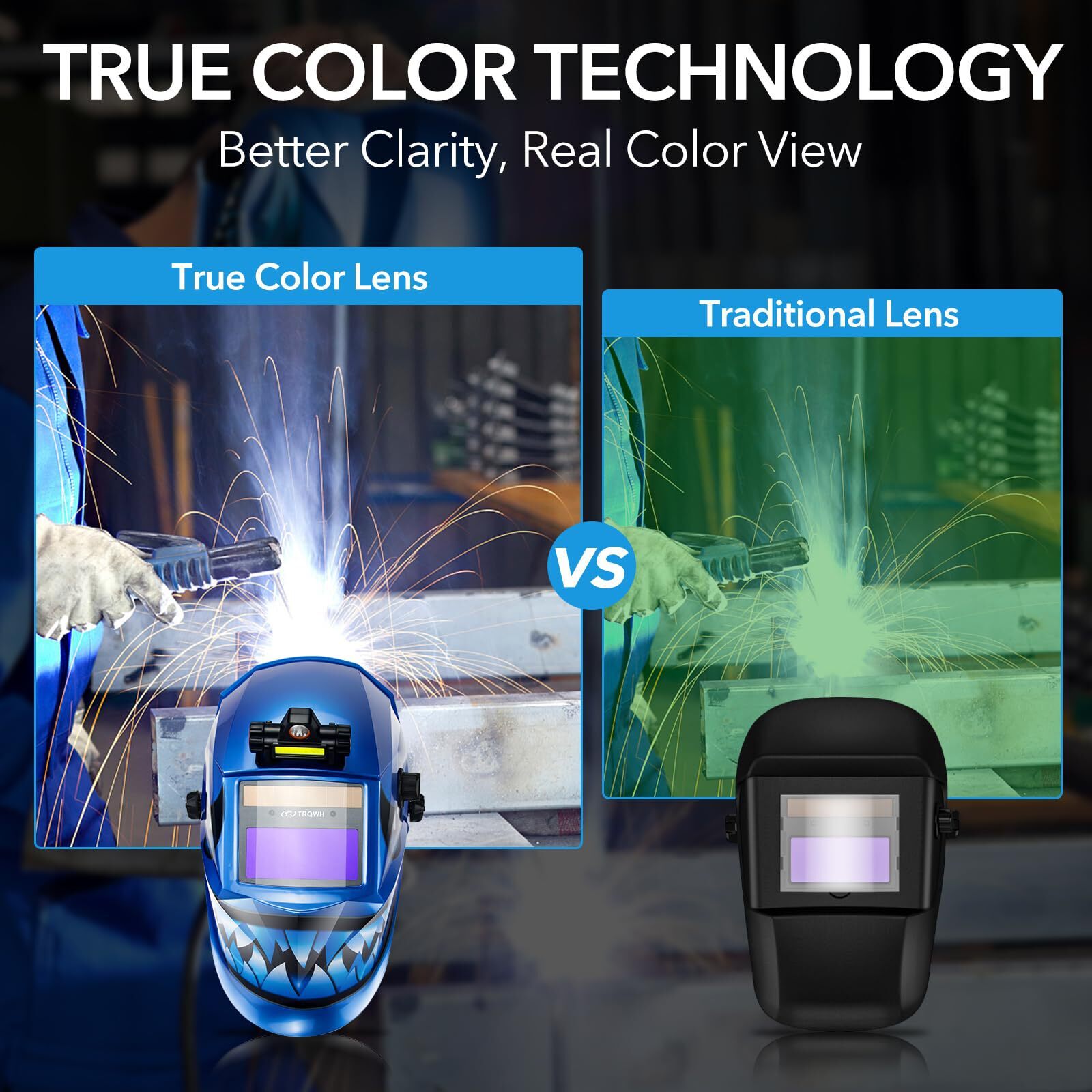 TRQWH True Color Auto-Darkening Welding Helmet with LED Light & Grind Mode