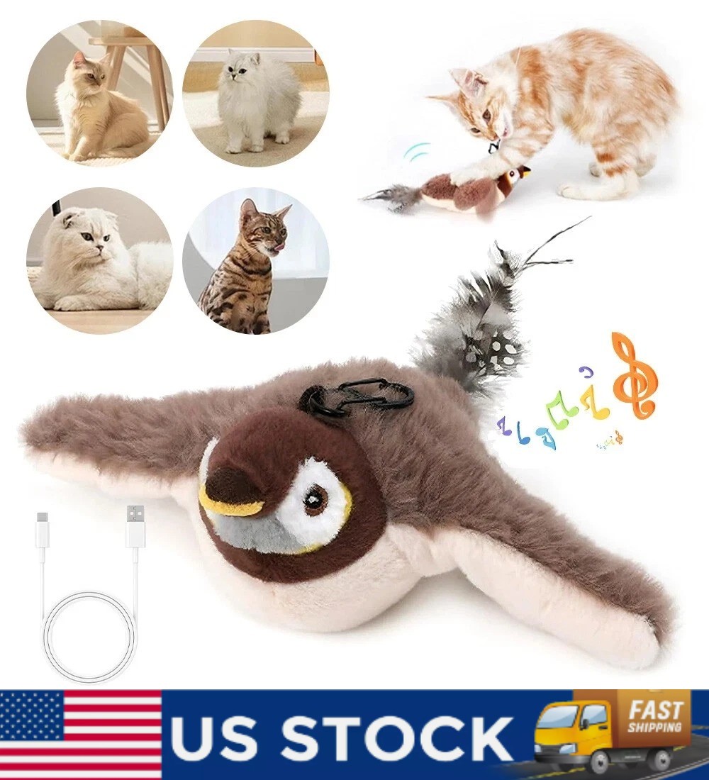 Flapping Bird Cat Toys Flying Electronic Interactive USB Sparrow Toy Indoor New