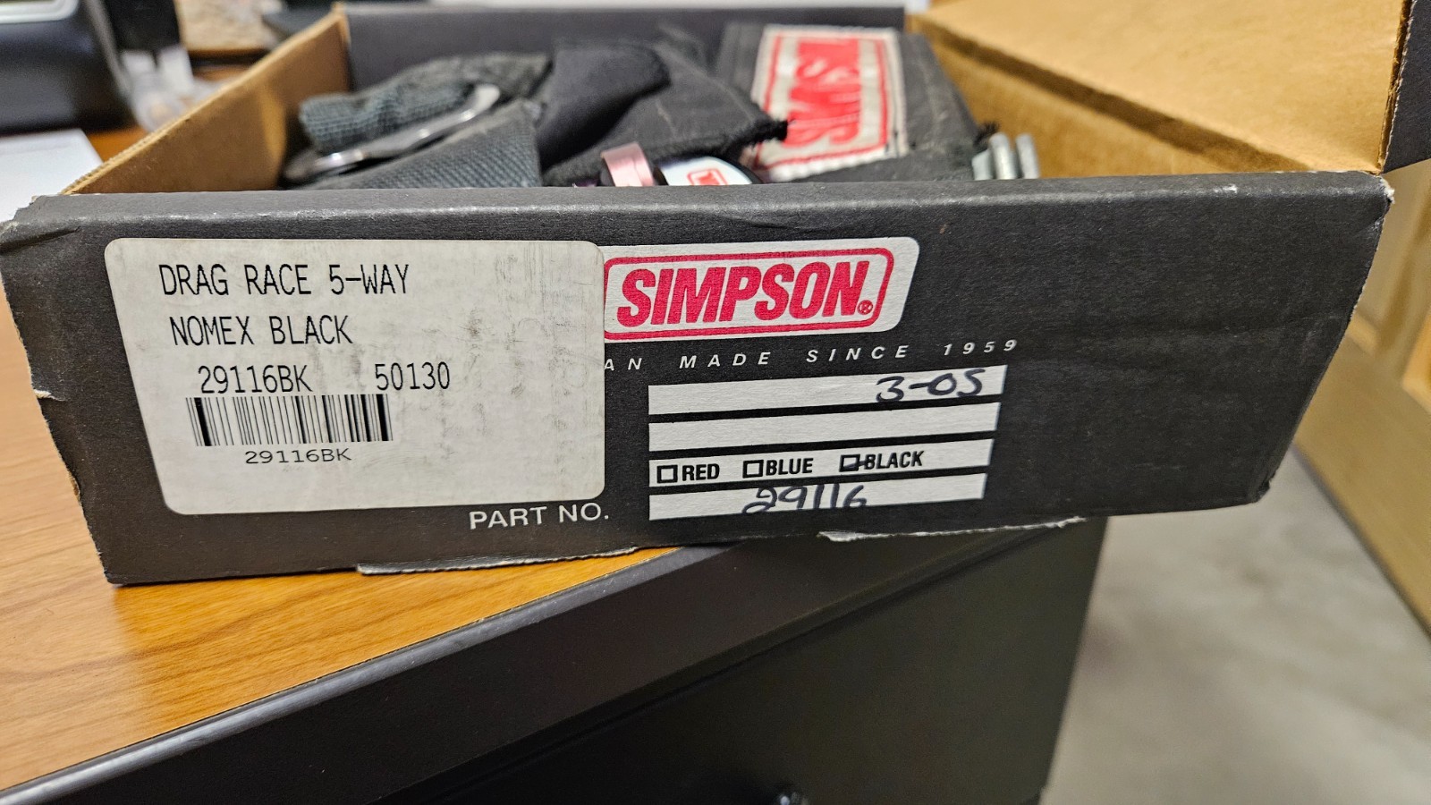 Simpson 29116BK Cam-Lock 55"System Drag Racing Wrap Around 5-Point Nomex Harness