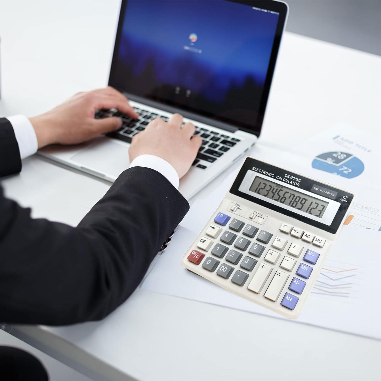 Desk Calculator Large 12 Digit Display, Dual Power Basic Calculator Desktop