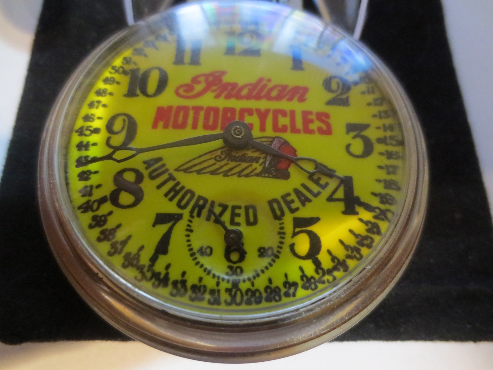 1947 16s Pocket Watch Indian Motorcycle Theme Dial & Case Runs Well.