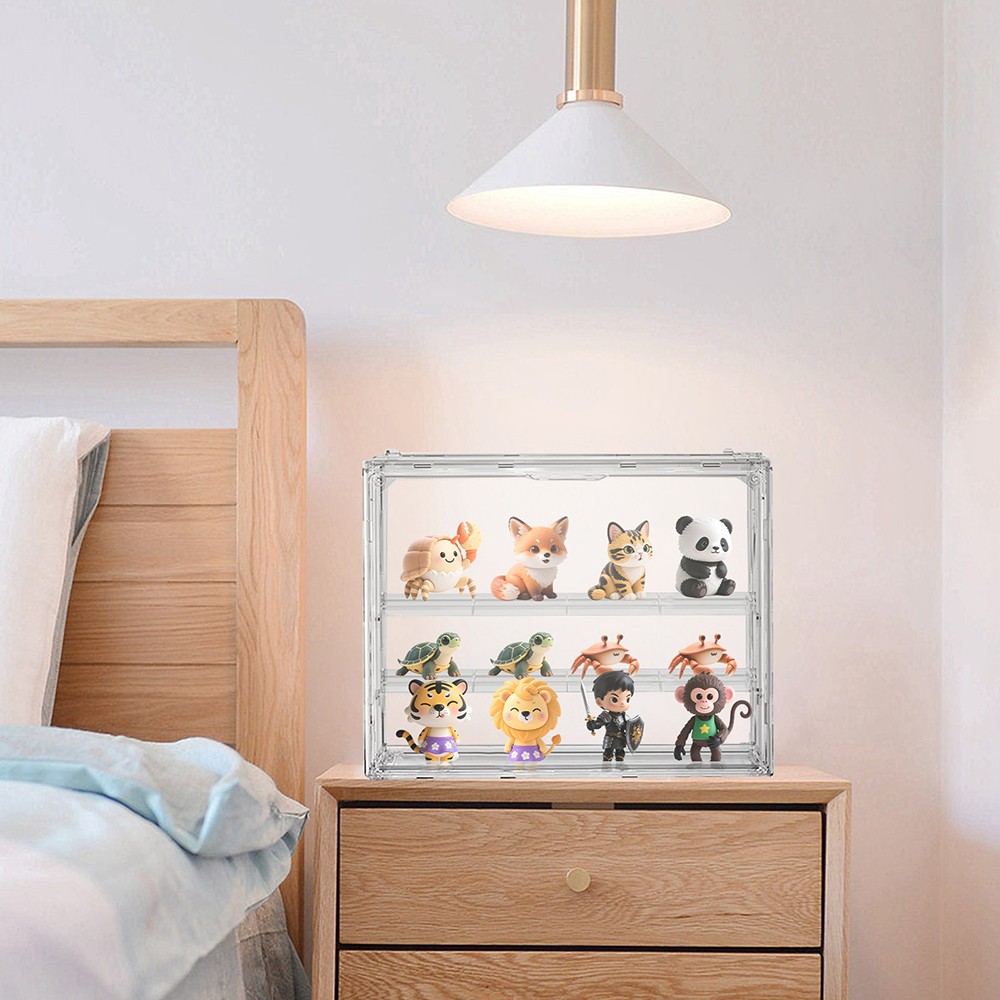 2X Clear Acrylic 3 Tier Figure Display Case with 2 Movable Plates Stackable Show