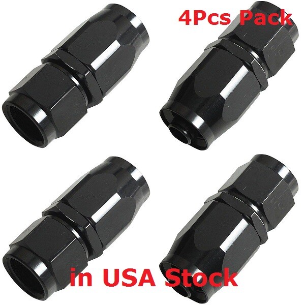 4PCs 6AN AN6 -6AN BLACK STRAIGHT SWIVEL FUEL OIL HOSE END FITTINGS Aluminum