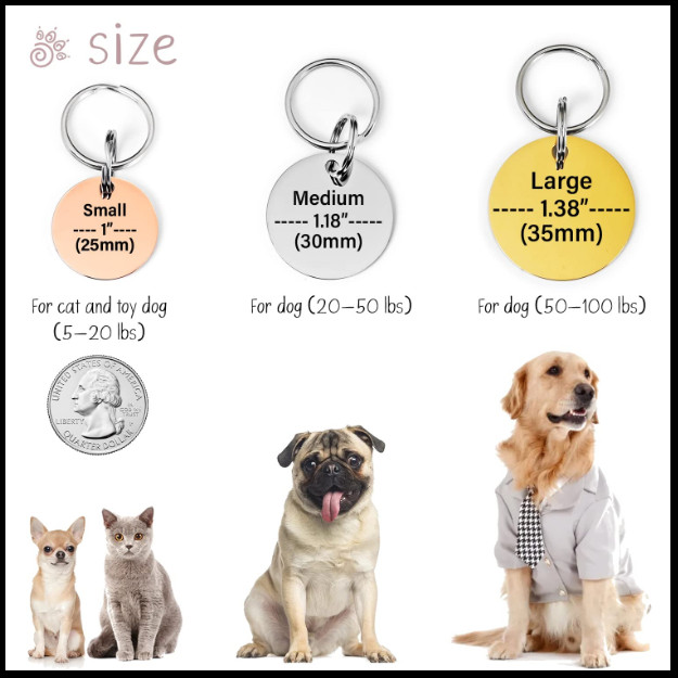 Custom Engraved Personalized Stainless Steel Dog Tags Round ID Dog Cat Tag