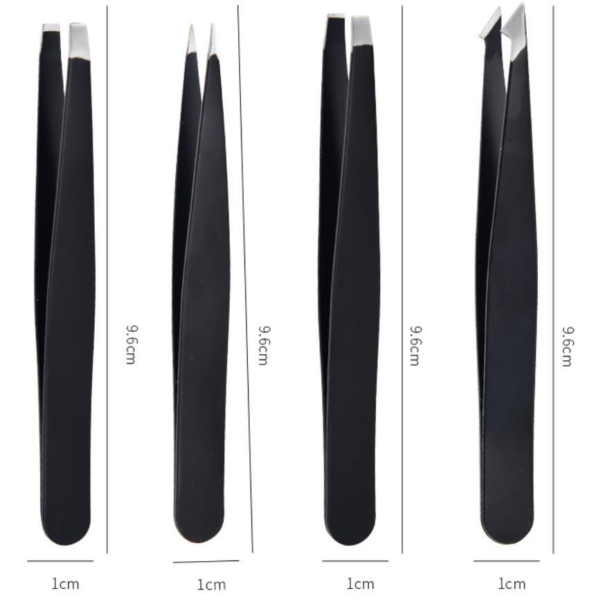 Tweezers Set 4-Piece Professional Black Plucker Stainless Steel With Case US