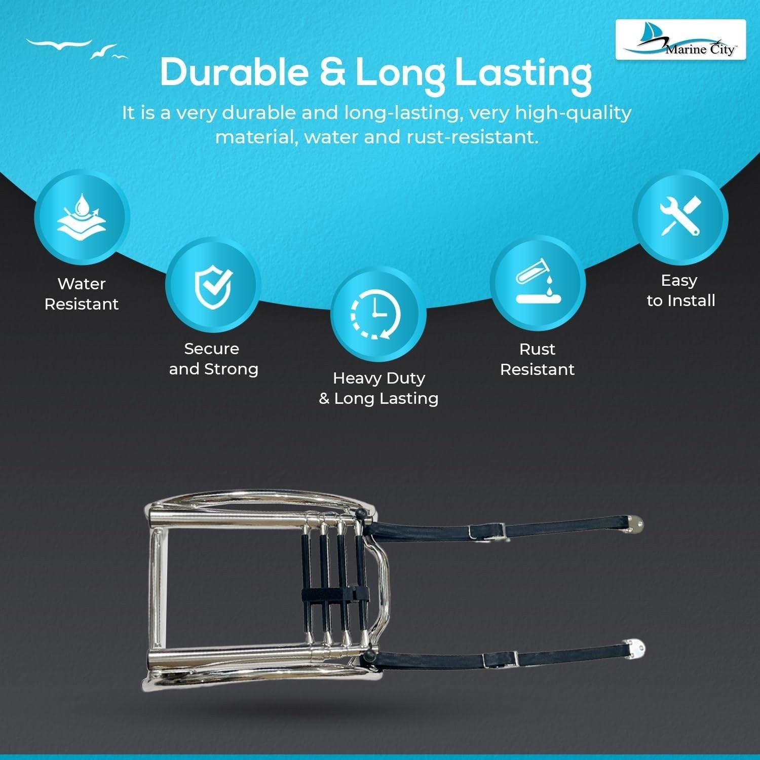 MARINE CITY 4-Step Telescoping Ladder 316 Stainless Steel Curved Mount for RIBs