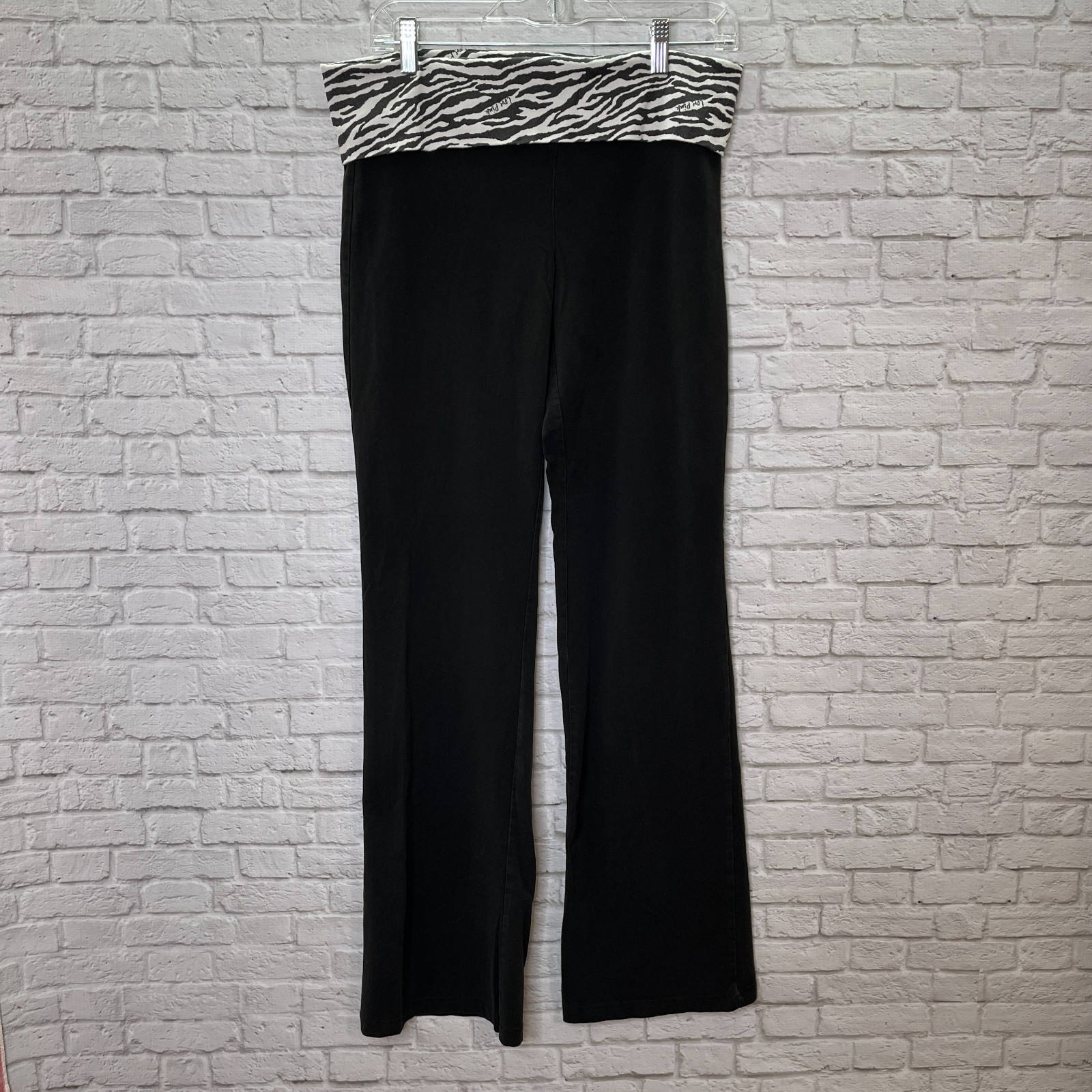 Y2K Victoria's Secret PINK Vintage Foldover Yoga Pants Flare Green Zebra L