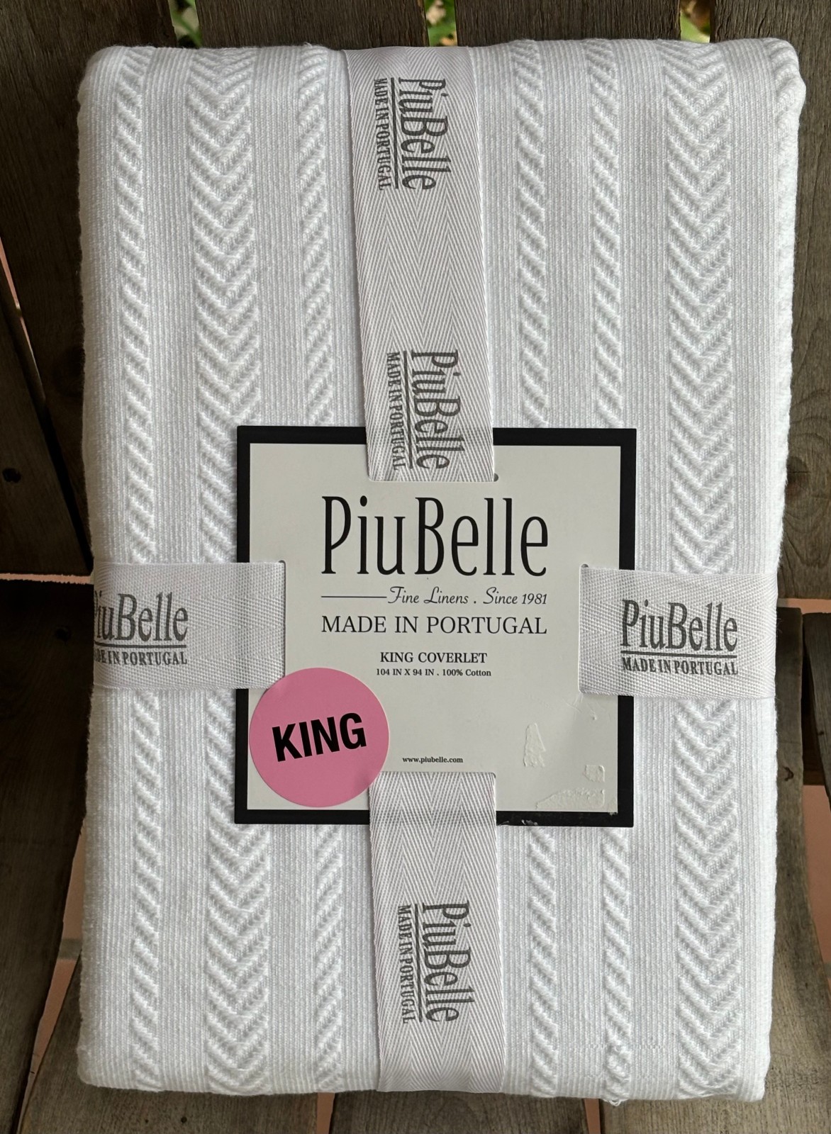PiuBelle Portugal KING Size White Cotton Coverlet, 104" x 94"  Chevron Pattern
