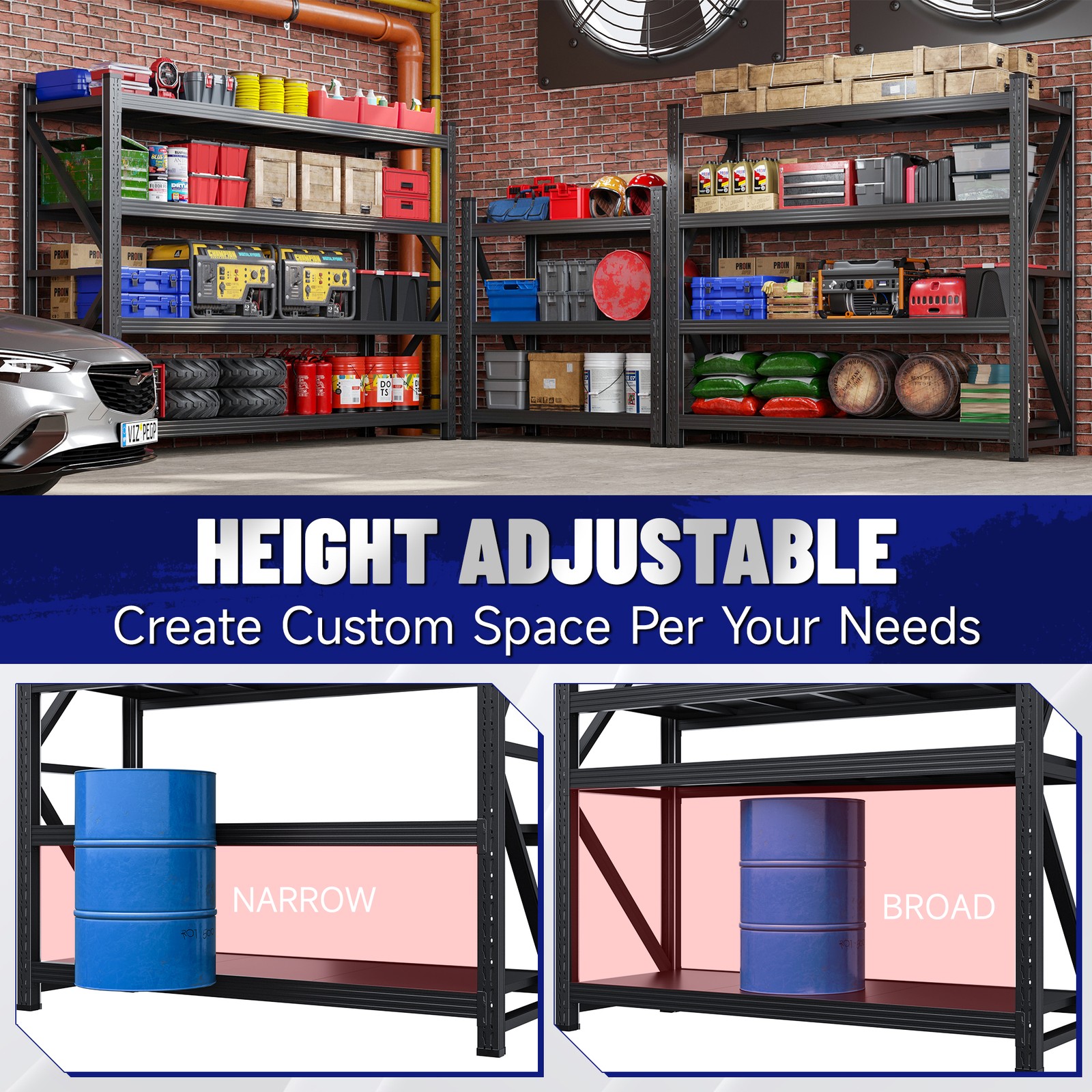 STANI 4-Tier Adjustable Metal Garage Shelving 5000&3500LBS Capacity Storage