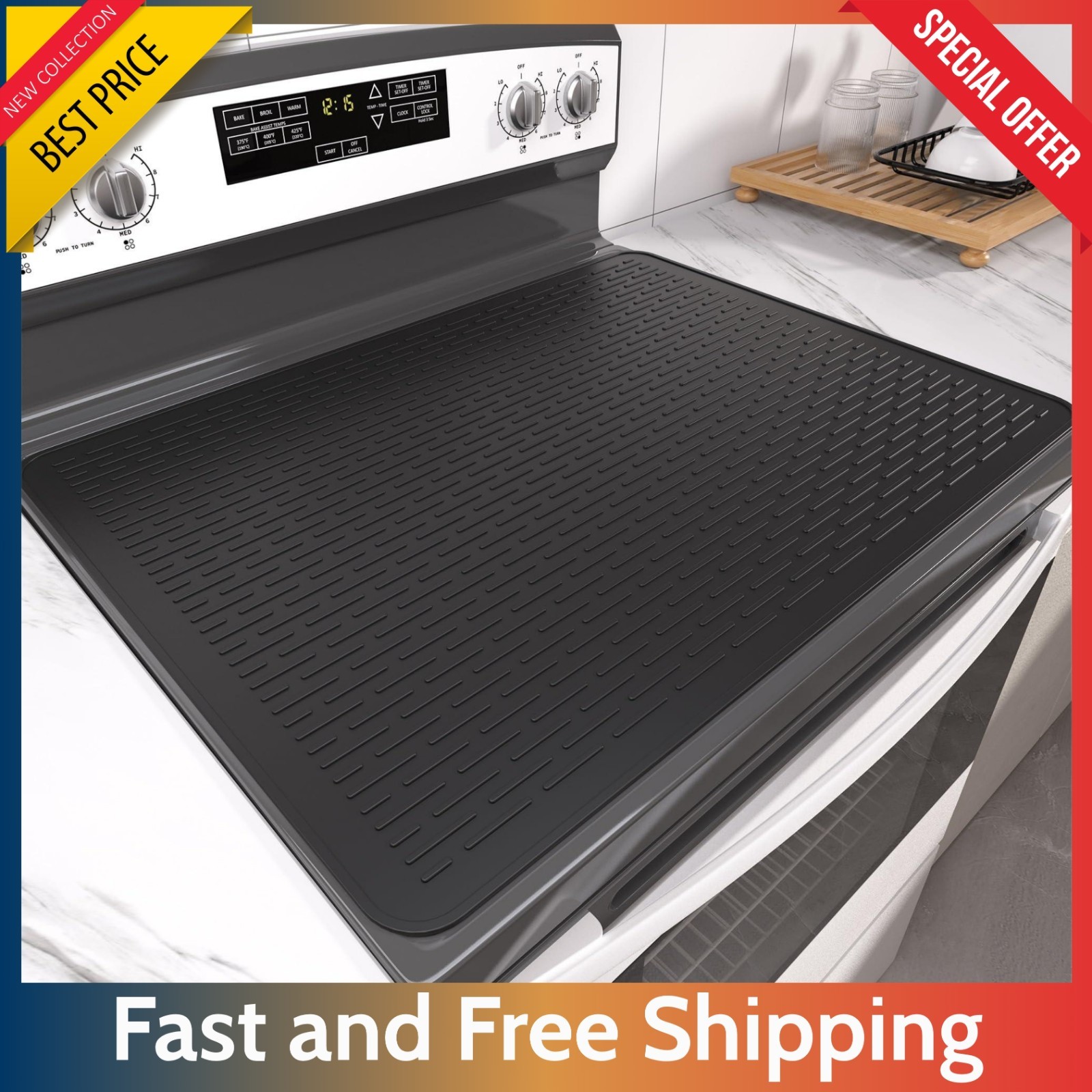 Stove Top Cover 28x20 Silicone Mat - Electric Range Cover XXL Drying Mat Black..