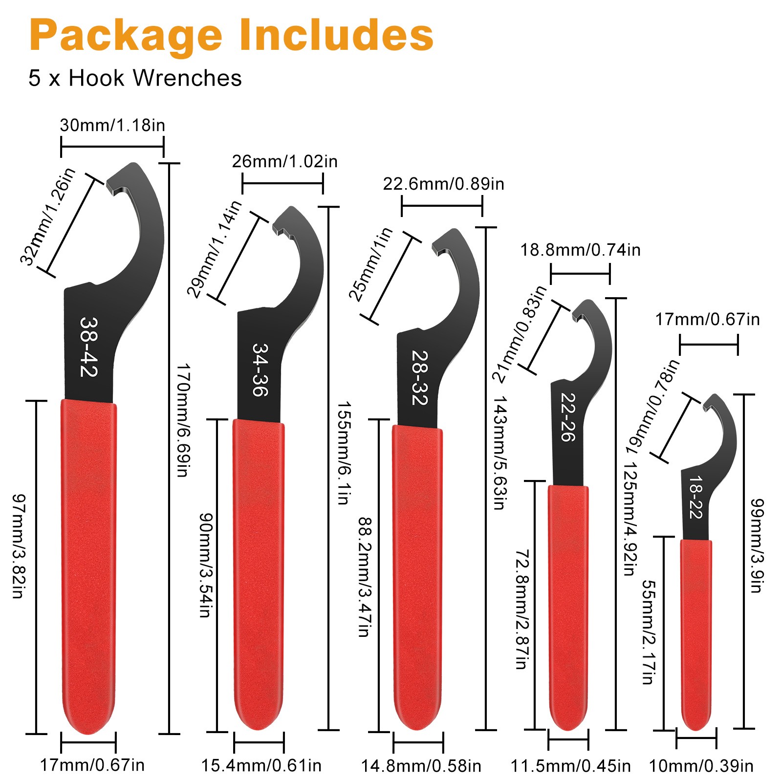 5x Coilover Spanner Wrench Set Adjustable C-Shape Shock Spanner Hook Wrench Tool