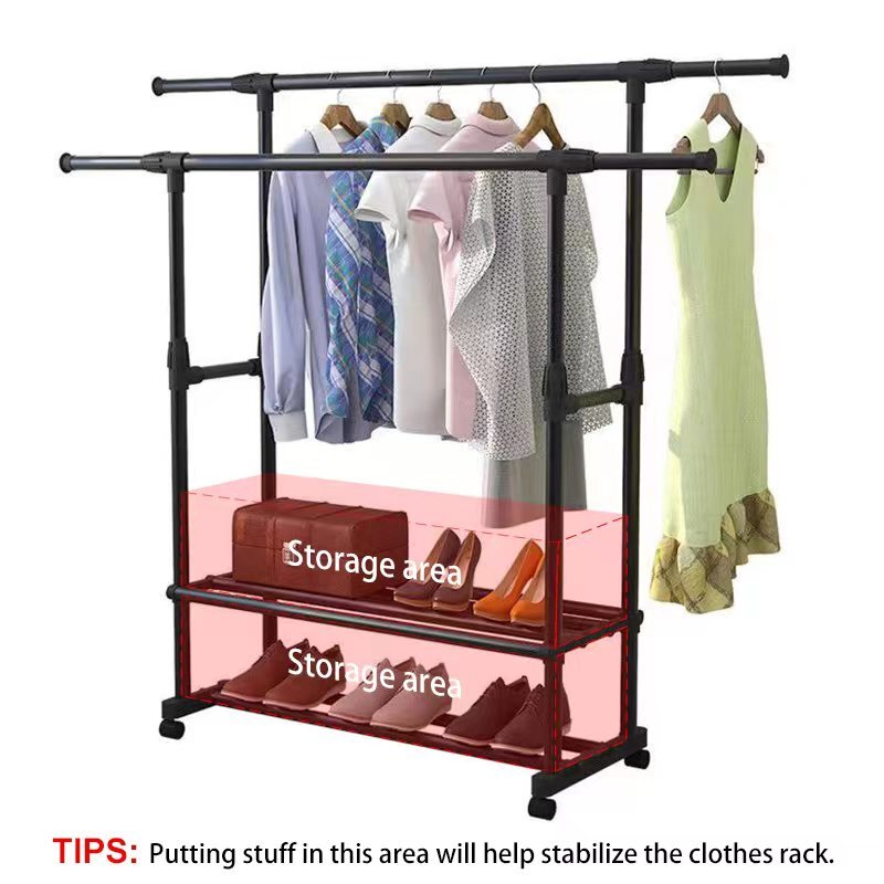 Heavy Duty Clothing Garment Rack Rolling Clothes Organizer Double Rails Hanging