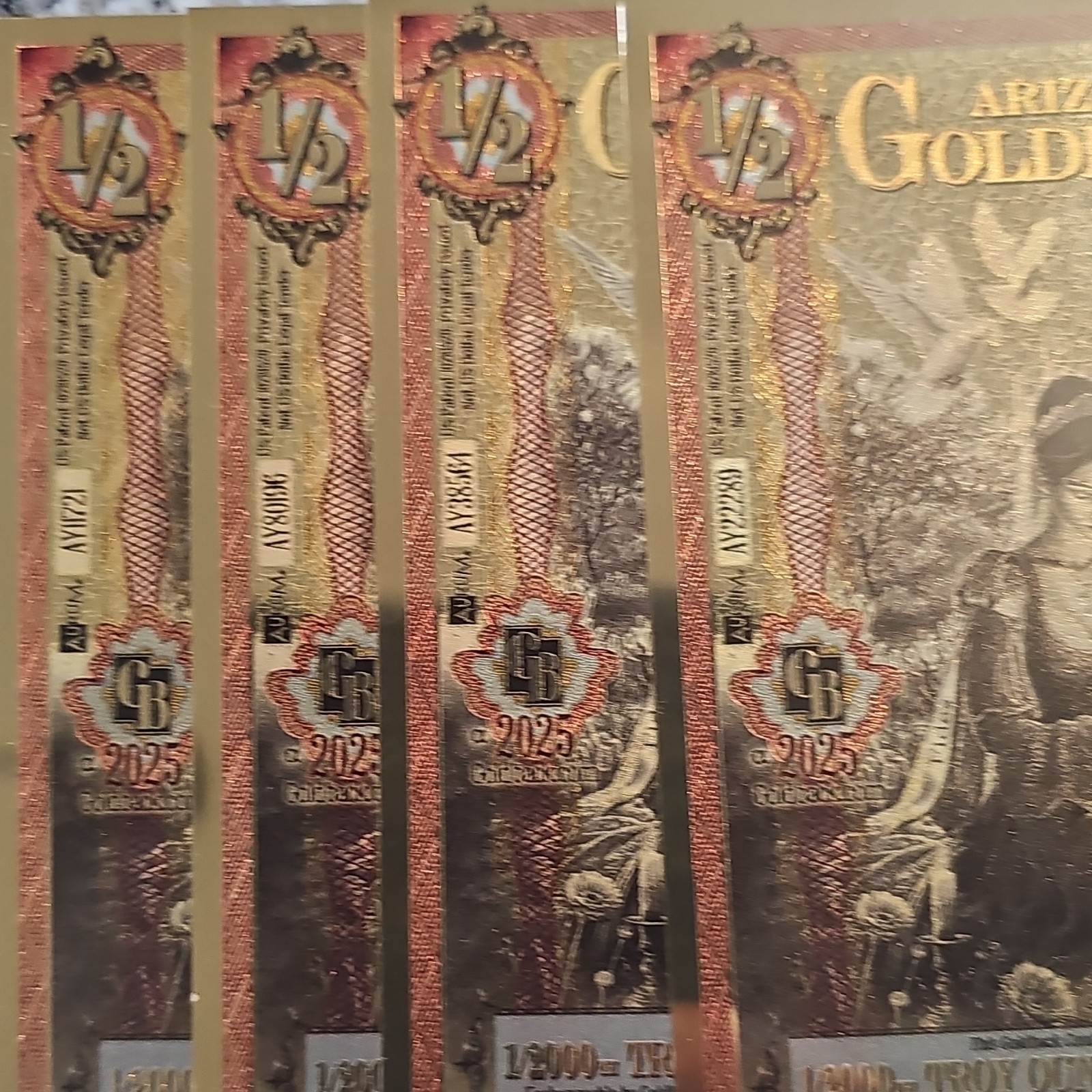 Goldback 2025 1/2 Gold Note Lot 20pcs 1/2000 oz .999 Gold Bar 20/2000 oz