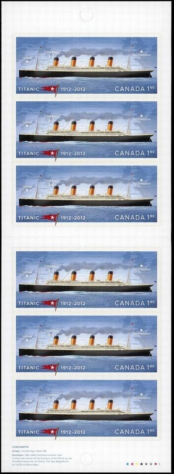 Canada Stamps Booklet of 6, Titanic, Map of North Atlantic #2538a BK486 MNH