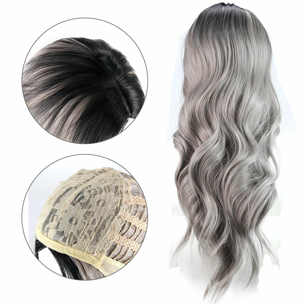Women's Wig Long Curly Hair Wigs Hair Ombre Silver for Cosplay Party Daily Use