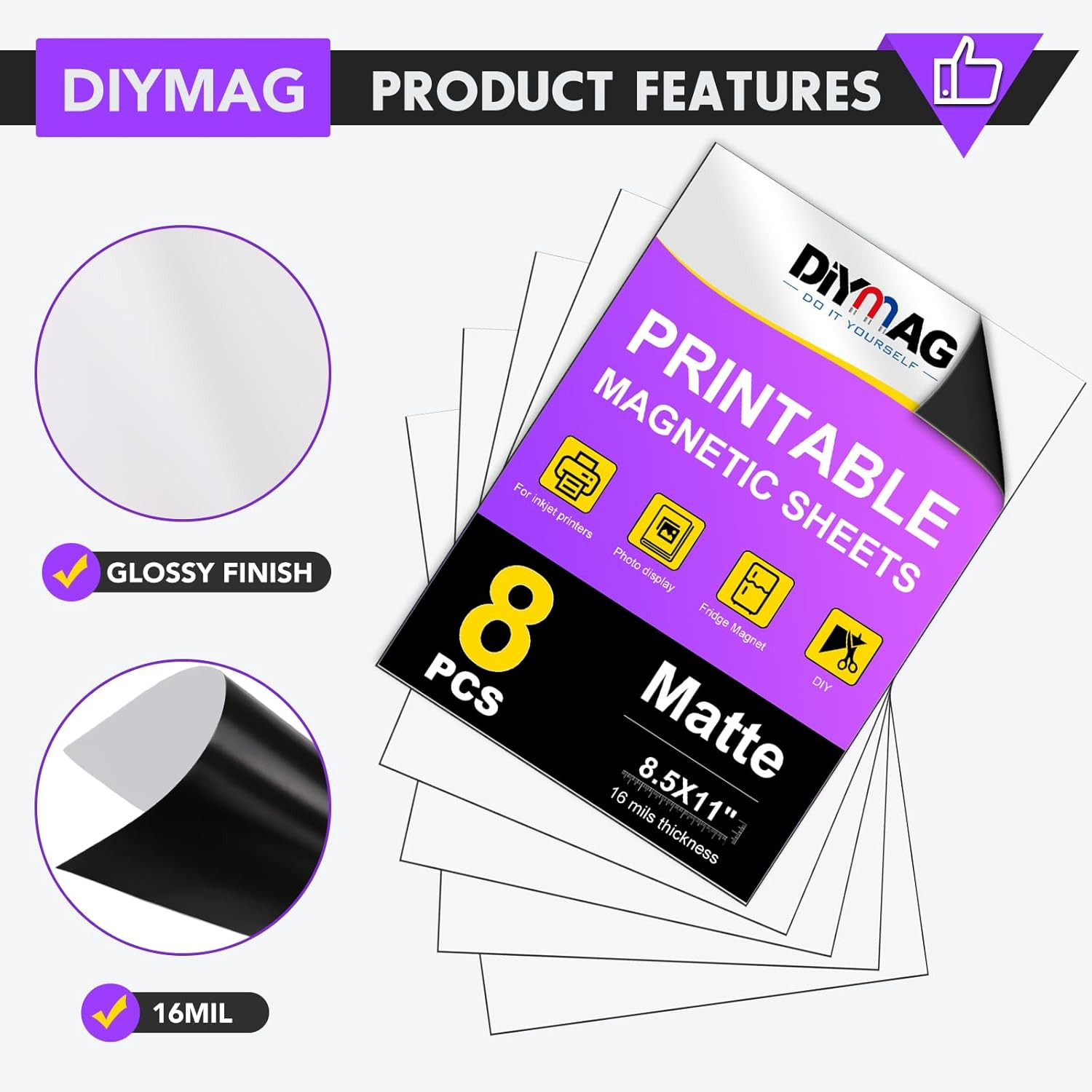 Printable Magnetic Sheets, 8Pcs 8.5 X 11 Inch Flexible Magnet Sheets Matte Non A