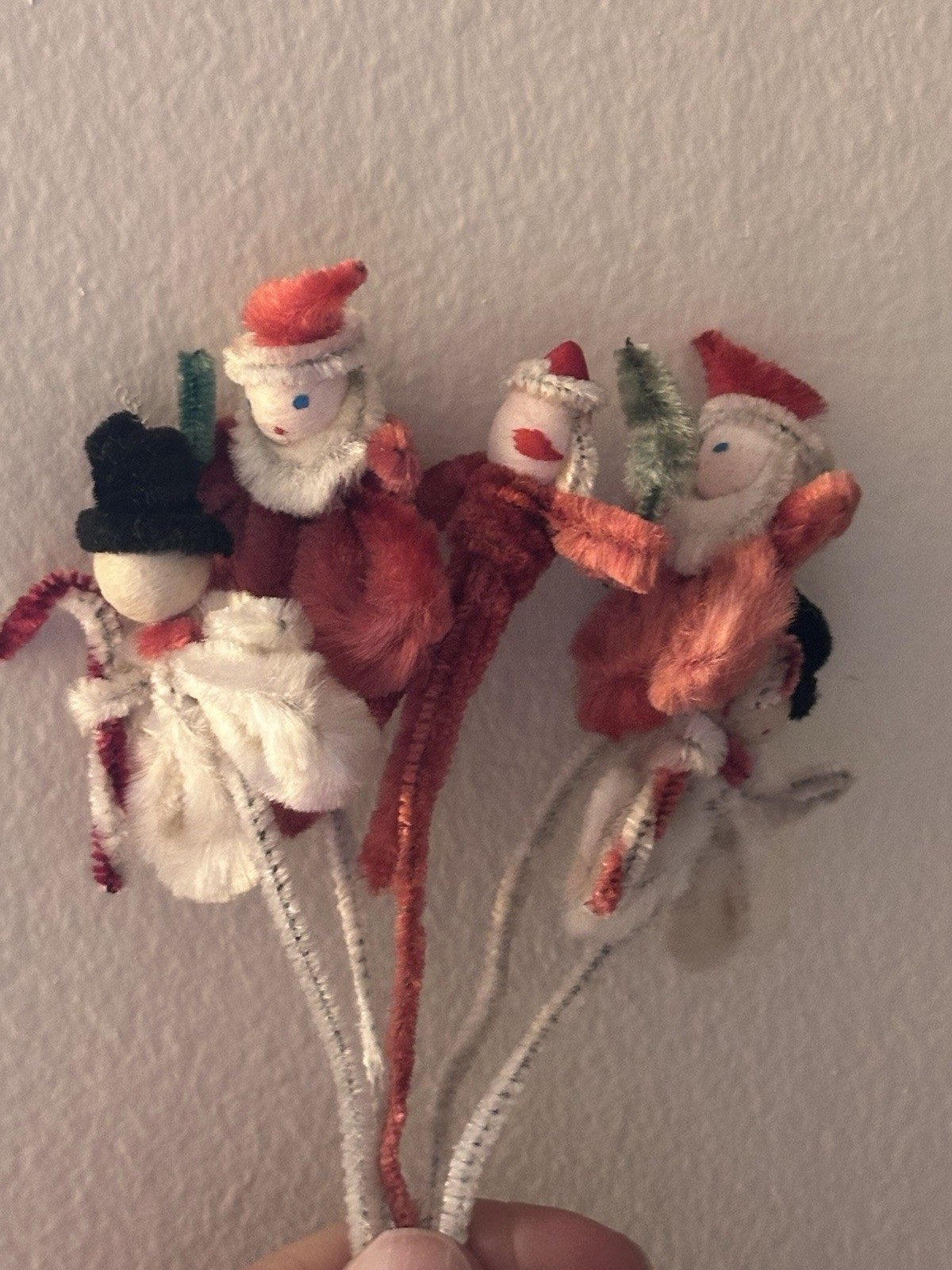 Bundle of rare Santa Claus Elfs Christmas Spun Cotton Heads Chenille Mid Century