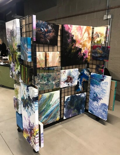 Display Grid Rack 4 Panel Rolling Retail Wall Store Craft Show Art Casters Stand