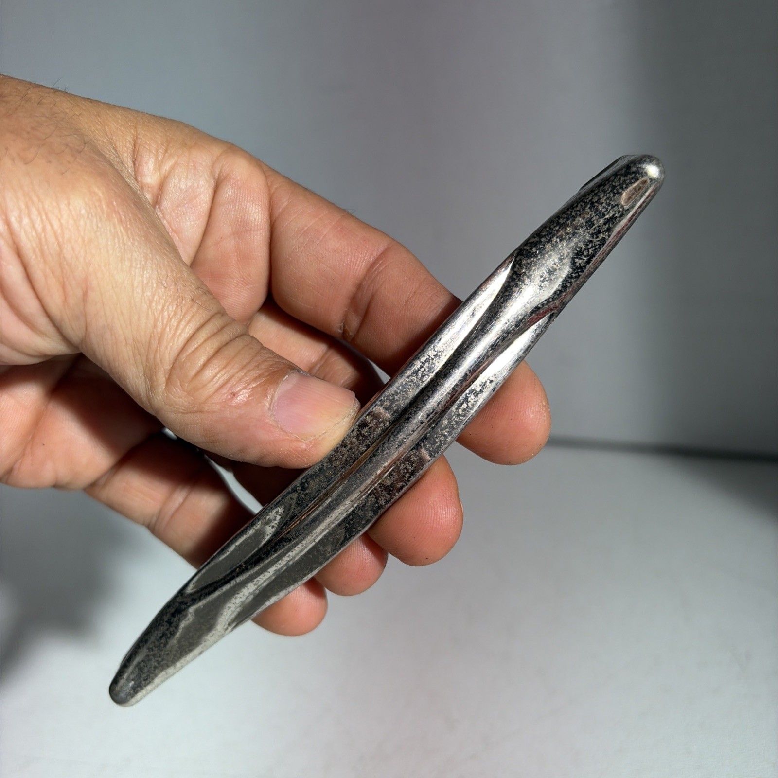 Vintage Single Mid Century Modern Silver Tone Metal Drawer Pull Handle Japan