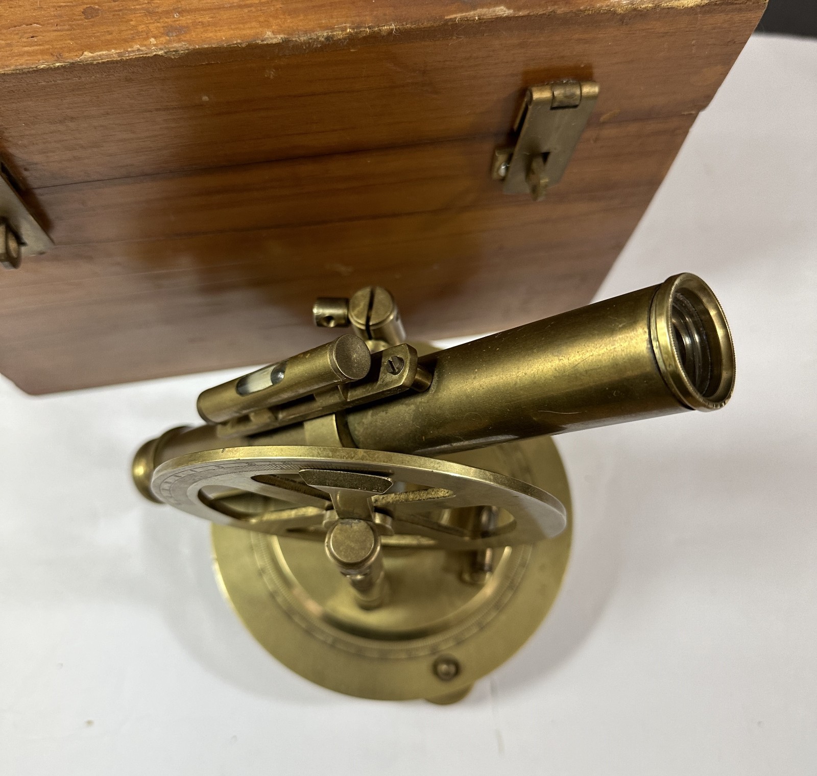 Vintage Brass Theodolite Surveyor's Level Transit Scope Compass Tool & Wood Box