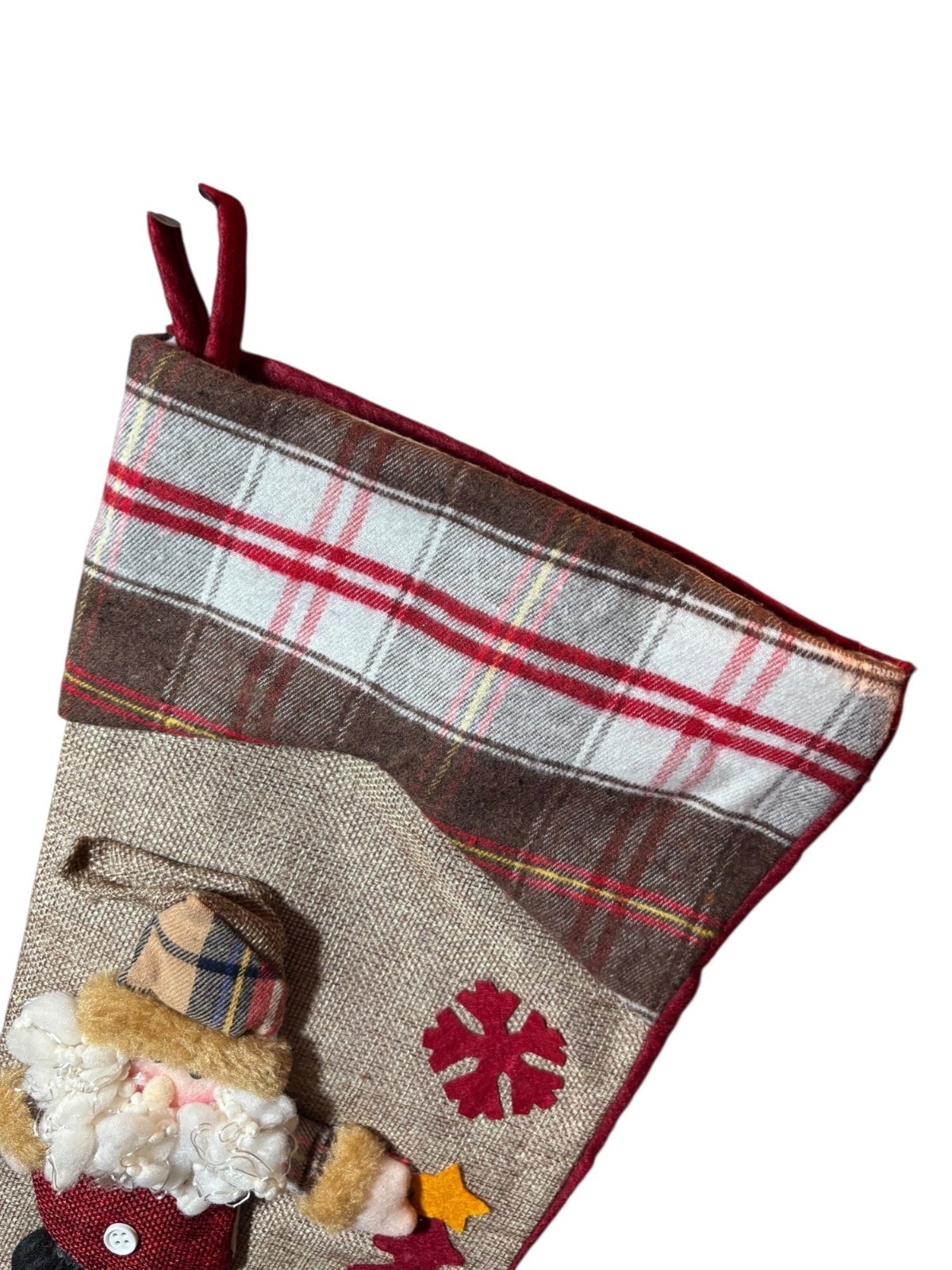 Christmas Stocking With Santa & Plaid Cuff Design 17" NWOT