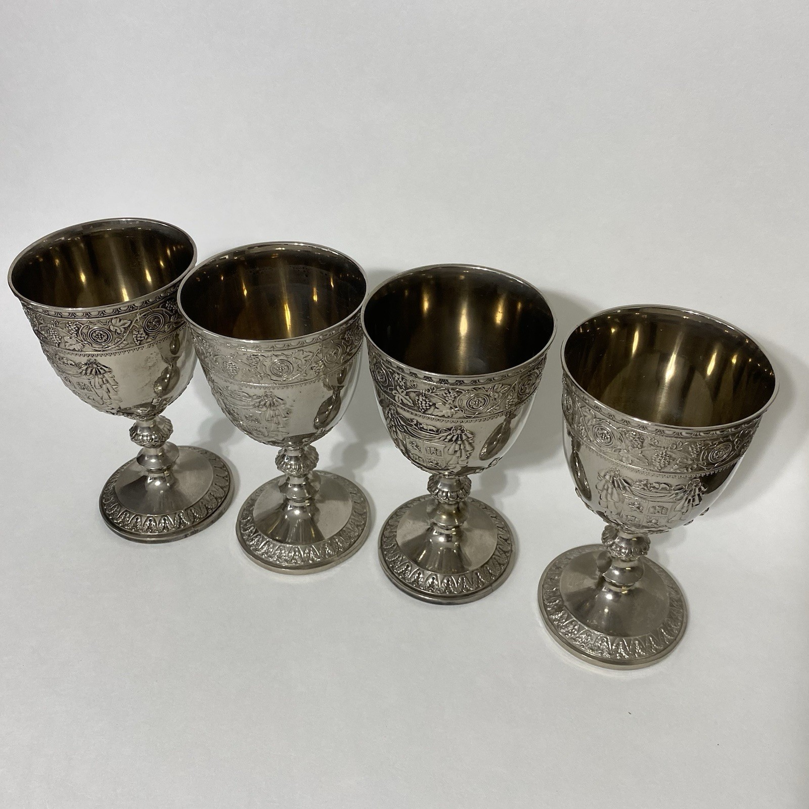 Vintage Corbell & Co Silverplate Goblets Set 4 Baroque Heraldic 6.5" Wine Cups