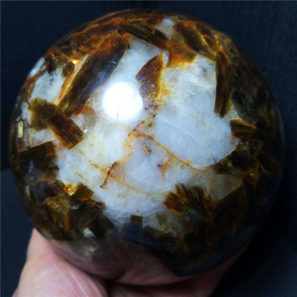 RARE 3200G Natural Brown Tourmaline Unicorn Gem Mica Symbiotic Stone Ball AC1013