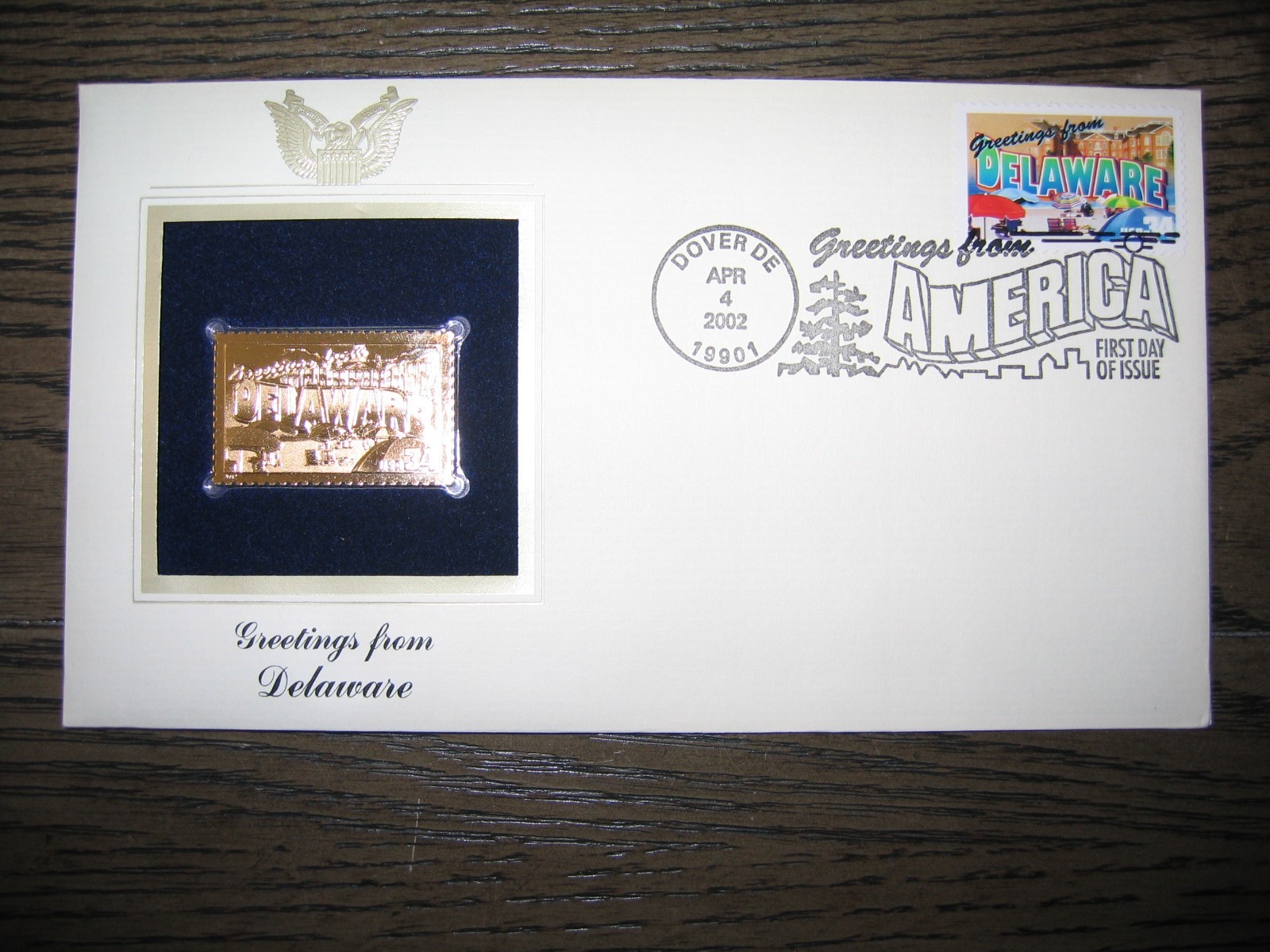2002 DELAWARE Greetings From America  replica Gold Stamp Golden Cover