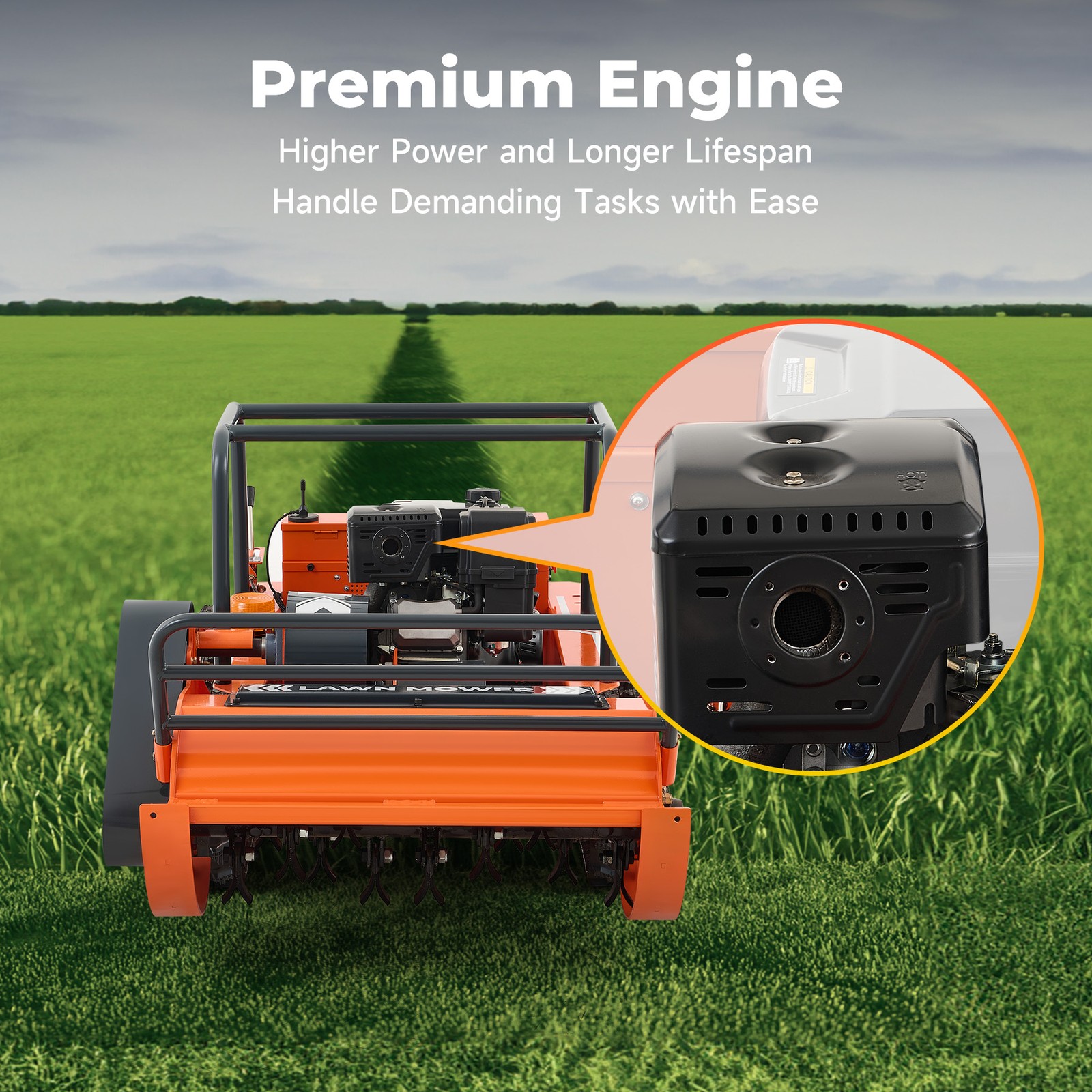 13.6hp Remote Control Lawn Mower Crawler Mower 45° Climbing 459cc 31.5" Width