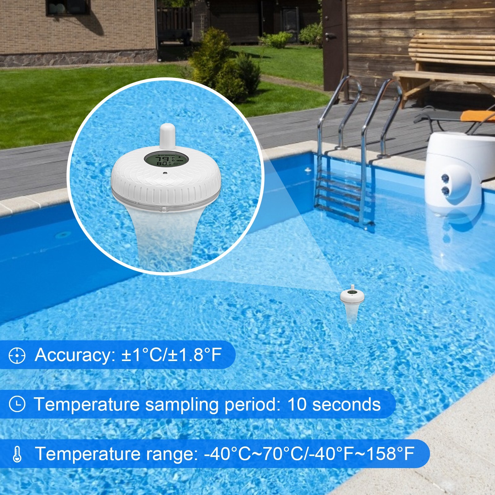 Bluetooth Floating Thermometer Pool Spa Thermometers IBS-P01B App Control Bath