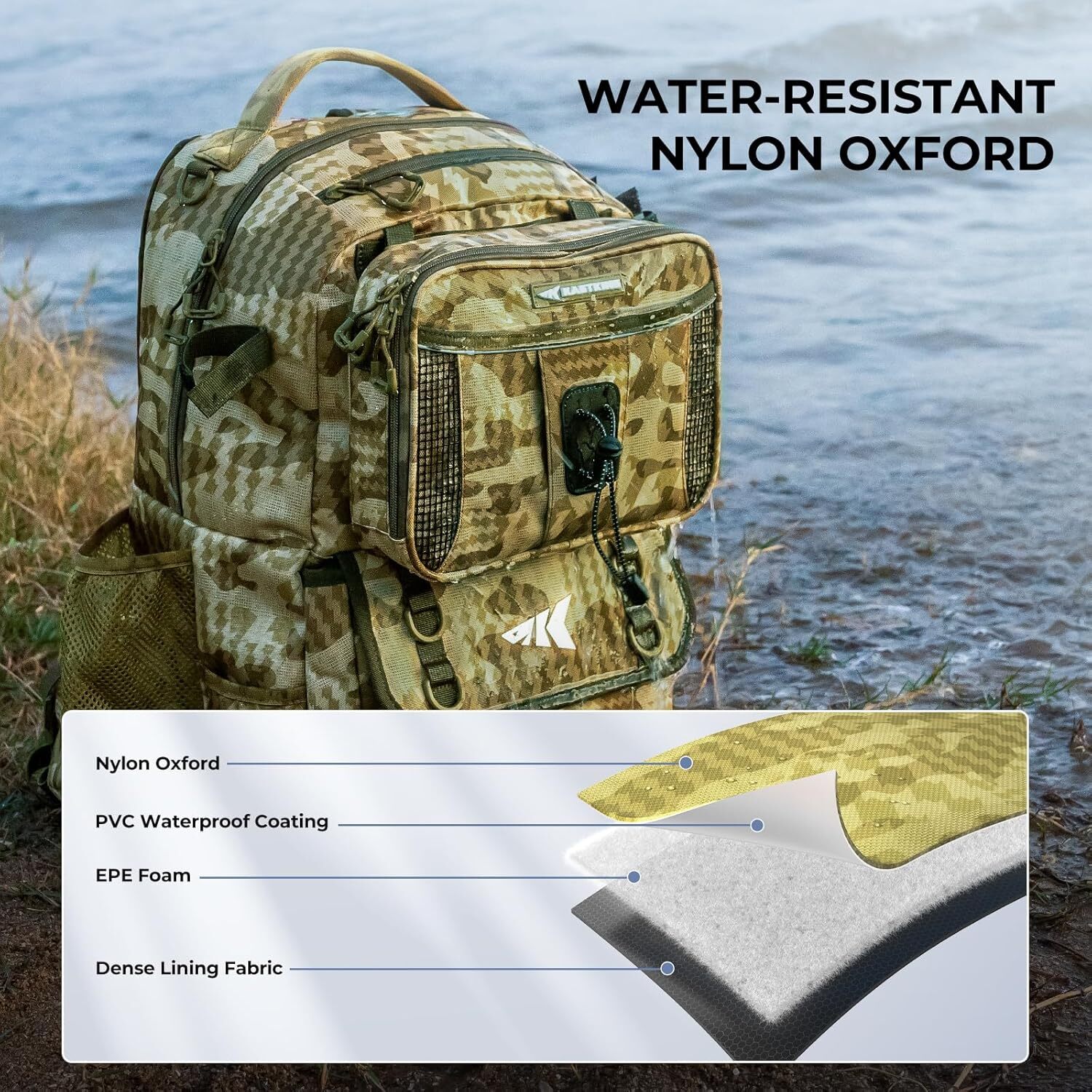 KastKing 50L Tackle Backpack Fishing Gear W/ 4 Boxes Bait Binder Rod Holders