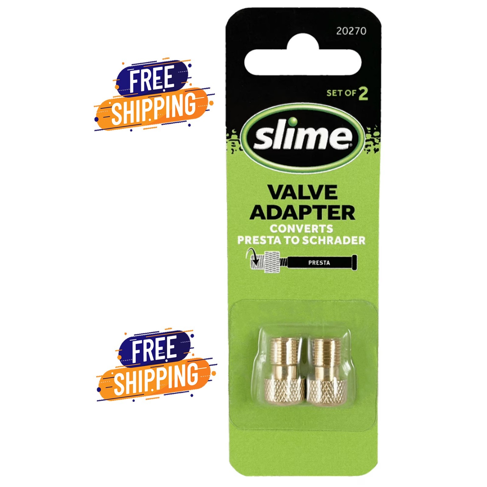 Slime Bicycle Tire Valve Adapter Presta to Schrader (Standard 2 Pc) Free Ship