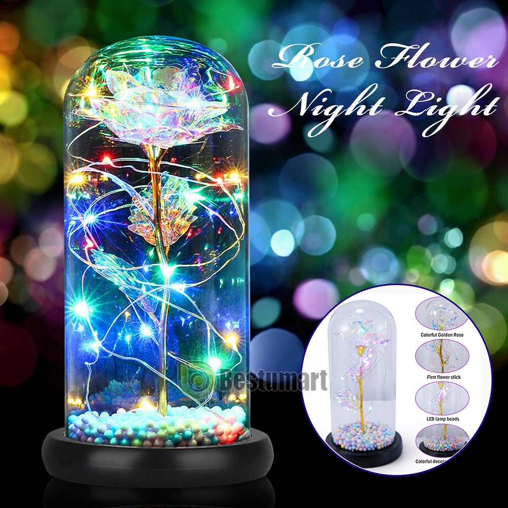 Forever Galaxy Rose Flower In Glass Dome LED Light Eternal Gift Valentine's Day