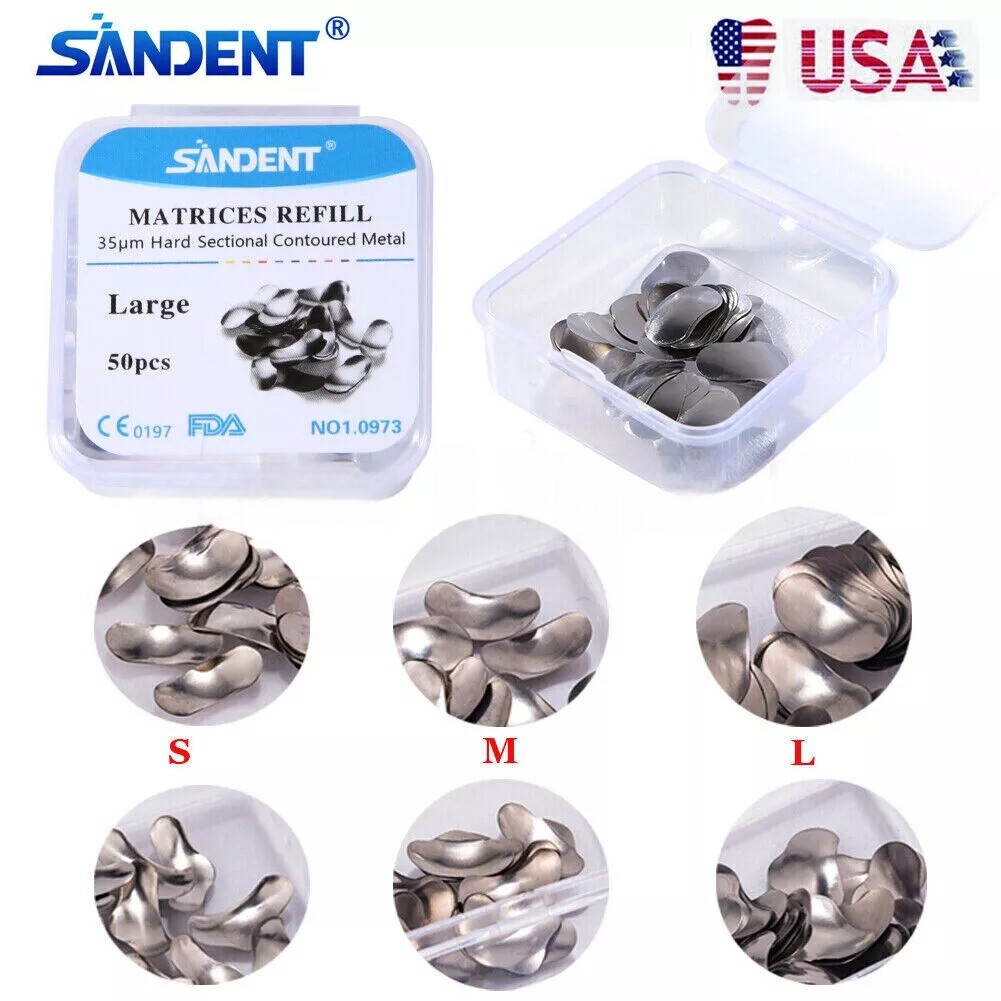 50 Pcs Dental Metal Matrices Matrix Band Sectional Contoured Refill S/M/L 35μm