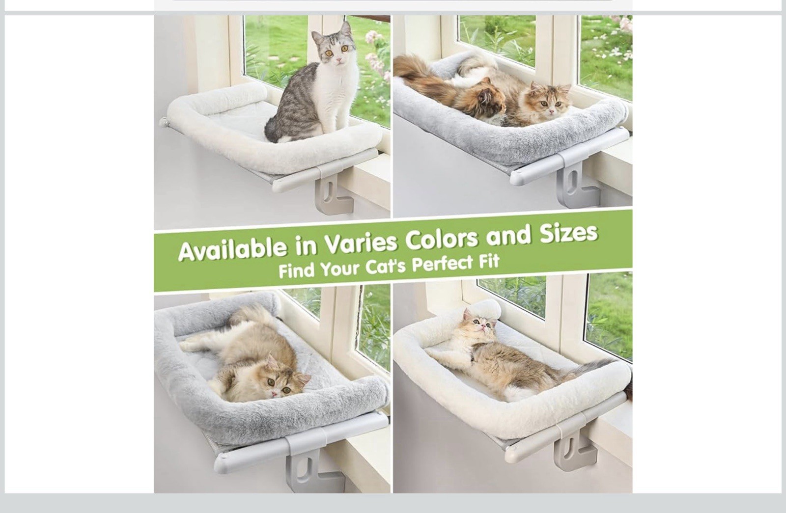 Cat Window Sill Perch with Large Bolster for Large Cats and Kittens (Grey, L)