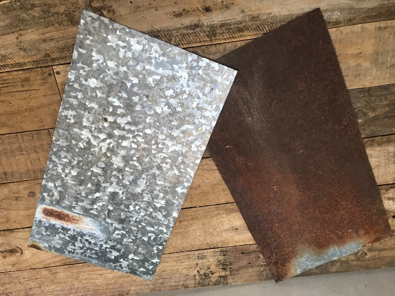 2 Galvanized Sheet Metal Gray/Silver & White Patina Rusty Back Side 18 1/2