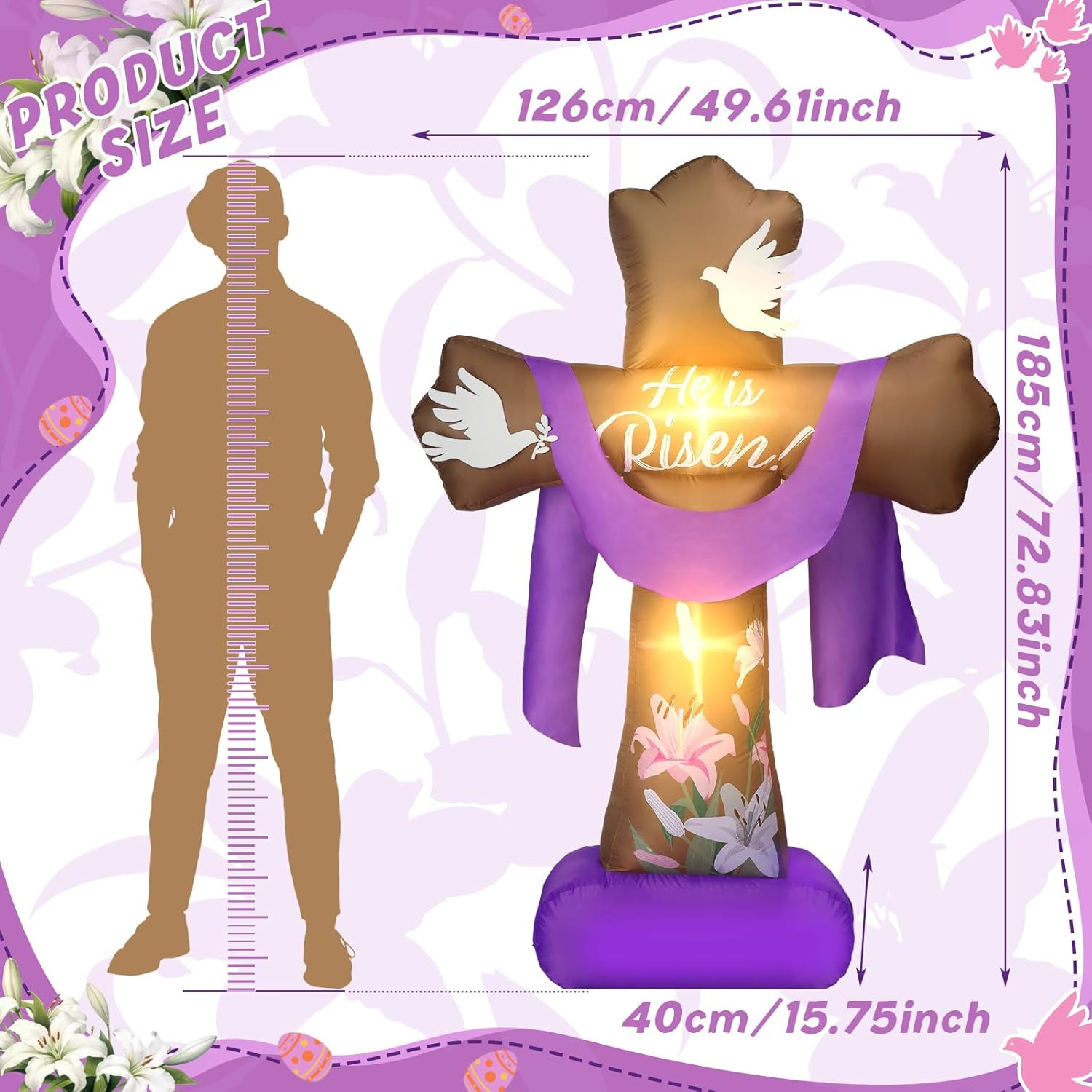 6 Ft Easter Inflatable Outdoor Yard Decoration Blow up Inflatable He Is Risen Cr