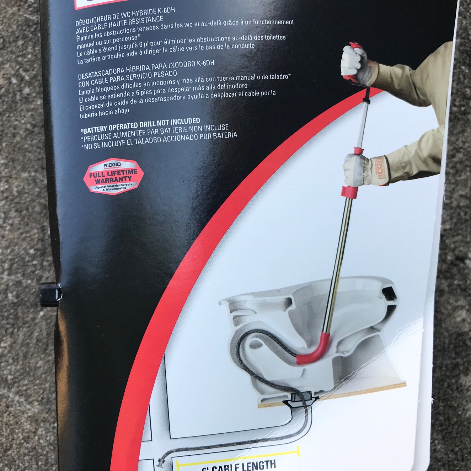 RIDGID 59802 K-6 | 6' Toilet Auger with Drop Head, 6' of 1/2" Tri-Wrap Cable New