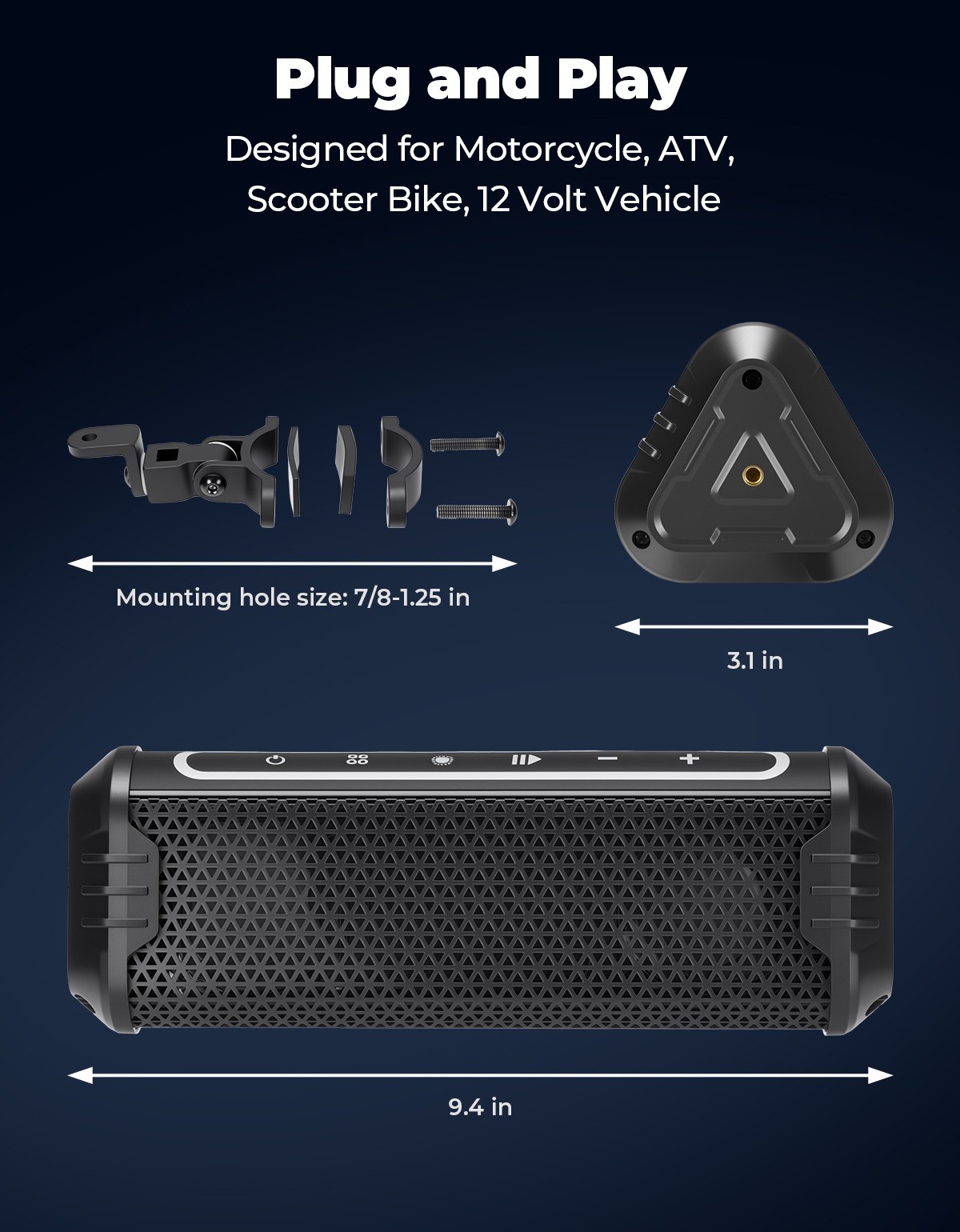 Motorcycle Soundbar Bluetooth Stereo Speakers Audio System w/ RGB Light ATV UTV