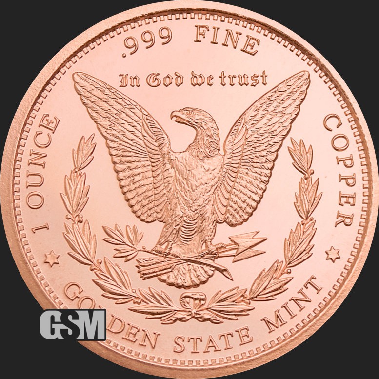 1 Oz. Solid .999 Fine Copper Round - Morgan Dollar - Golden State Mint