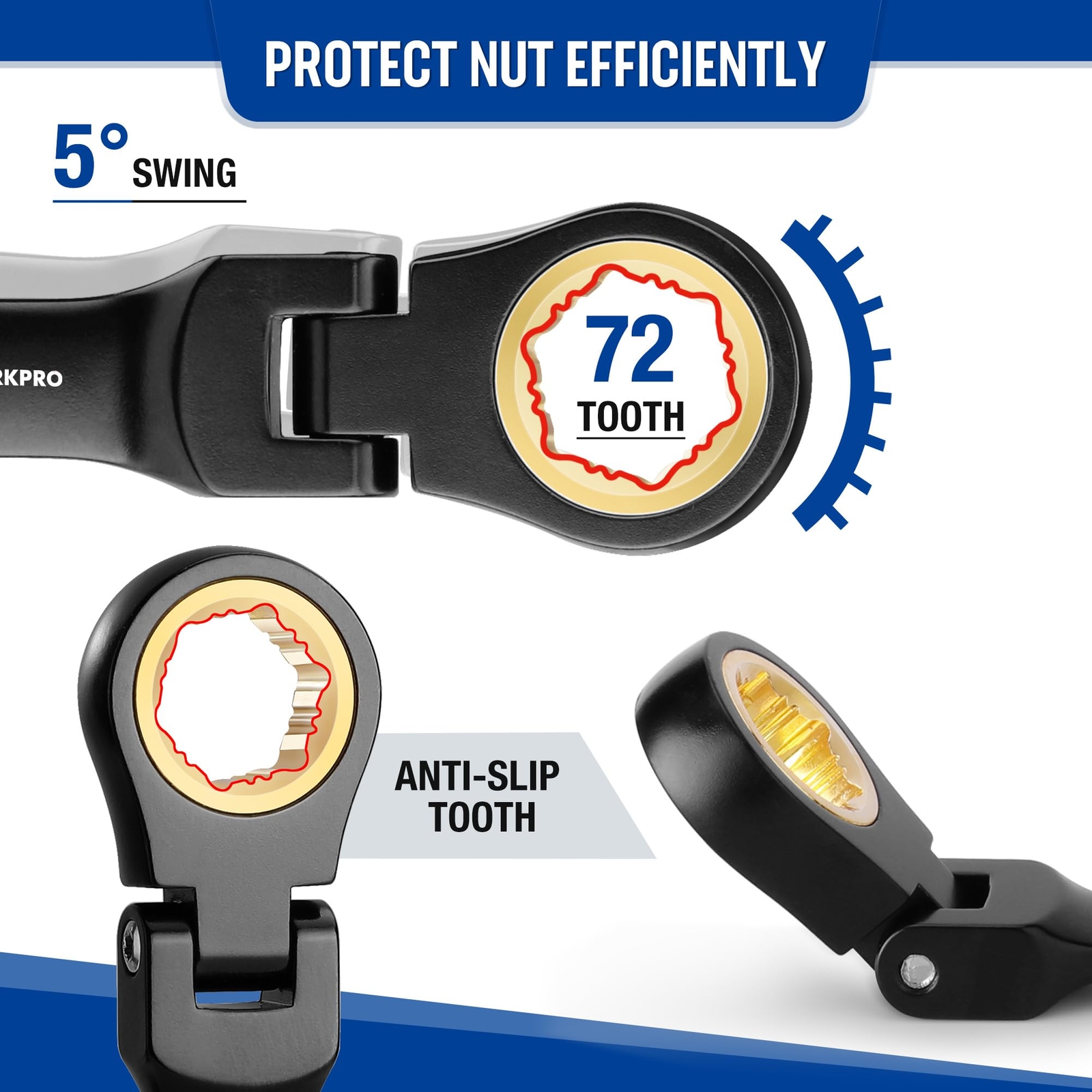 WORKPRO 8-Piece Stubby Anti-slip Ratcheting Combination Wrench Set 8-17mm Metric