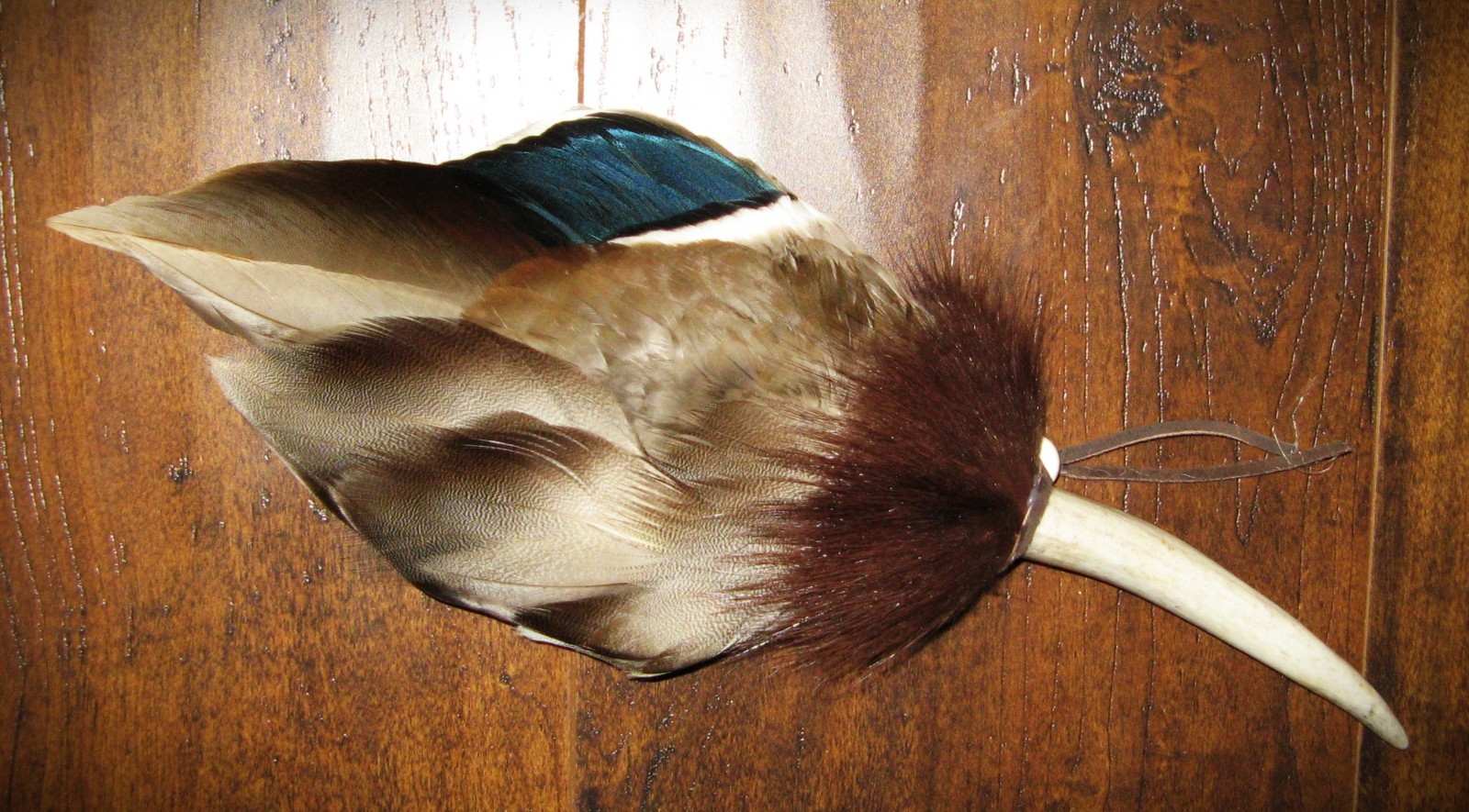 BLUE DRAKE WING NATIVE AMERICAN SMUDGE FEATHER FAN ANTLER