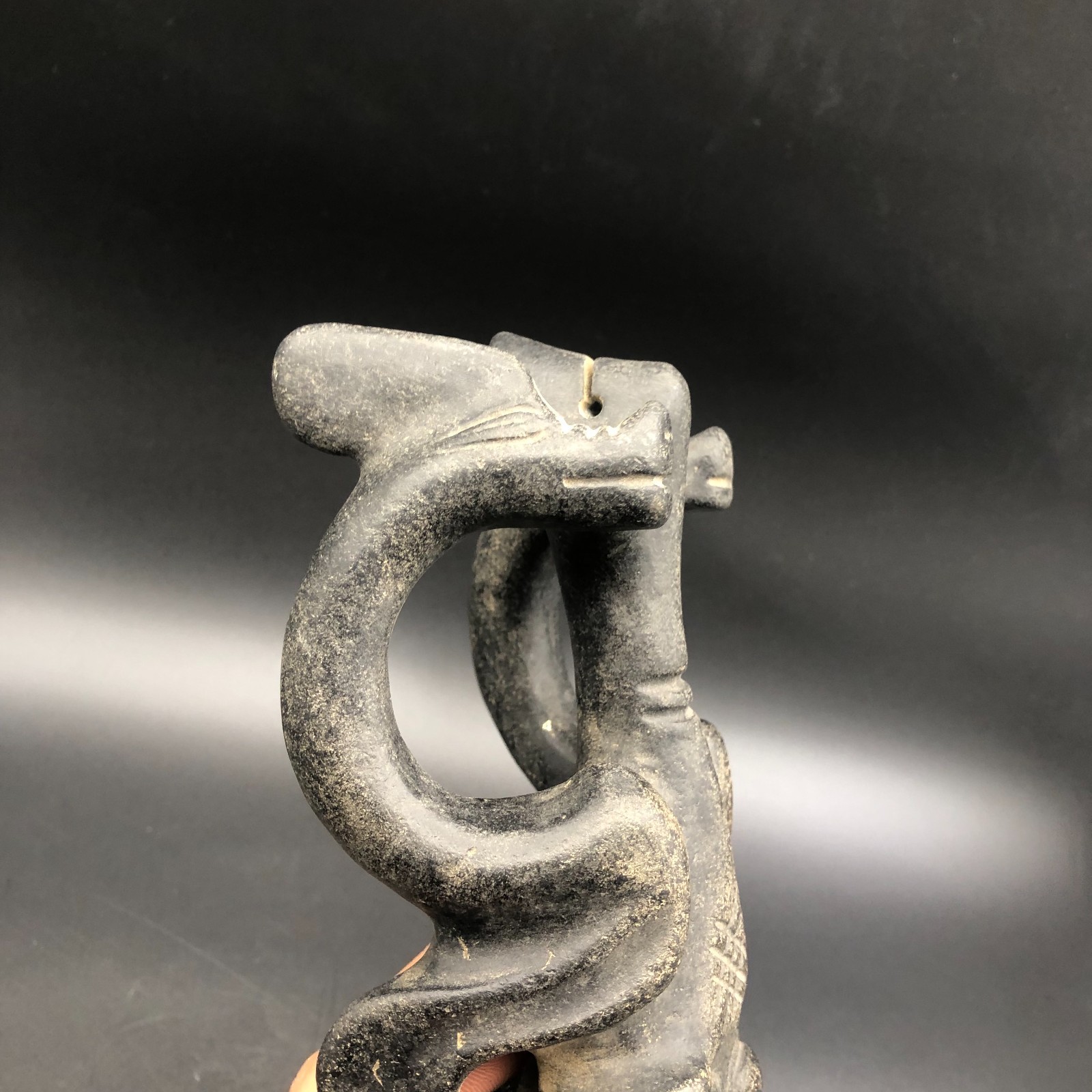 Old HongShan Culture Meteorite Jade Hand-Carved Sun God Helios&Pig Dragon Statue