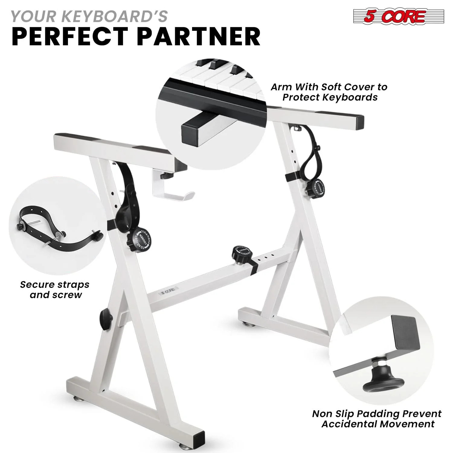 5Core Keyboard Stand Adjustable Height 34.5" Width 32.5” Electric Piano Riser