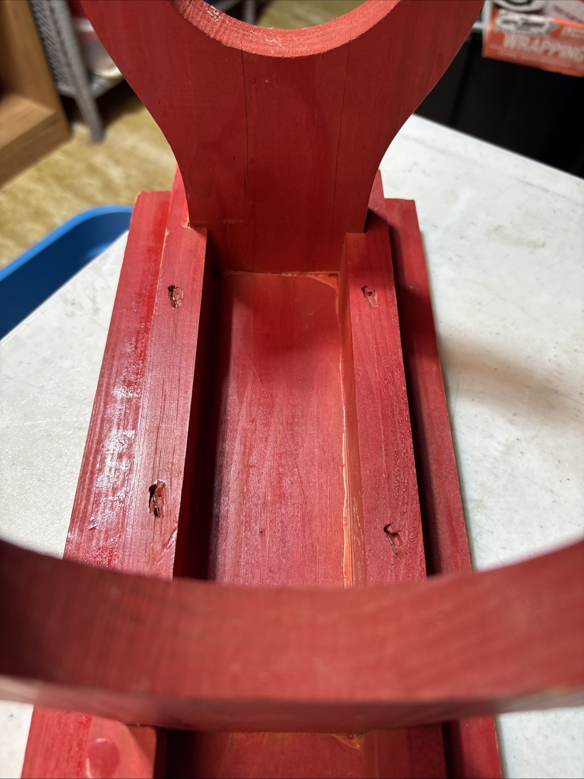 WOODEN 11.5” Plant Stand, Garden Bench, Footstool, Kitchen, Bath, Red Painted